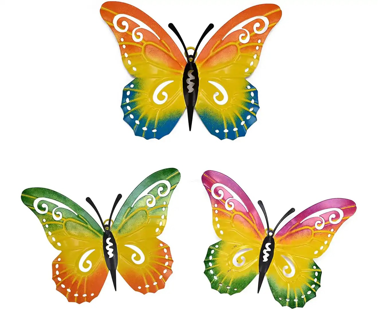 Metal Butterfly Wall Decor, 3 Pack Metal Wall Art Butterfly Decorations Hanging for Patio, Fence, Garden, Yard, Outdoor Wall Decor Handmade Gift for Kids