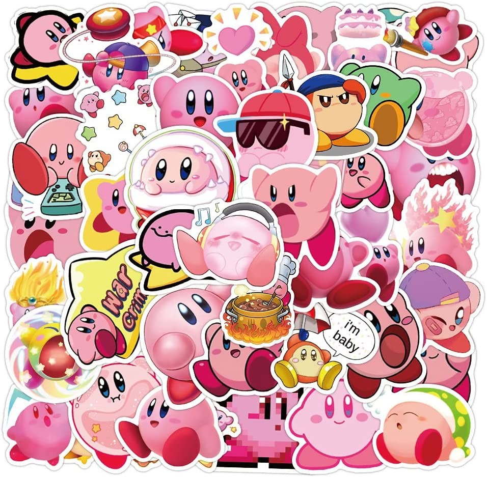 Kirby Stickers,100Pcs Anime Game Graffiti Vinyl Waterproof Decals for Water Bottles Computer Bicycle Skateboard Luggage Phone Pad Laptop Kids Teens Stickers Pack