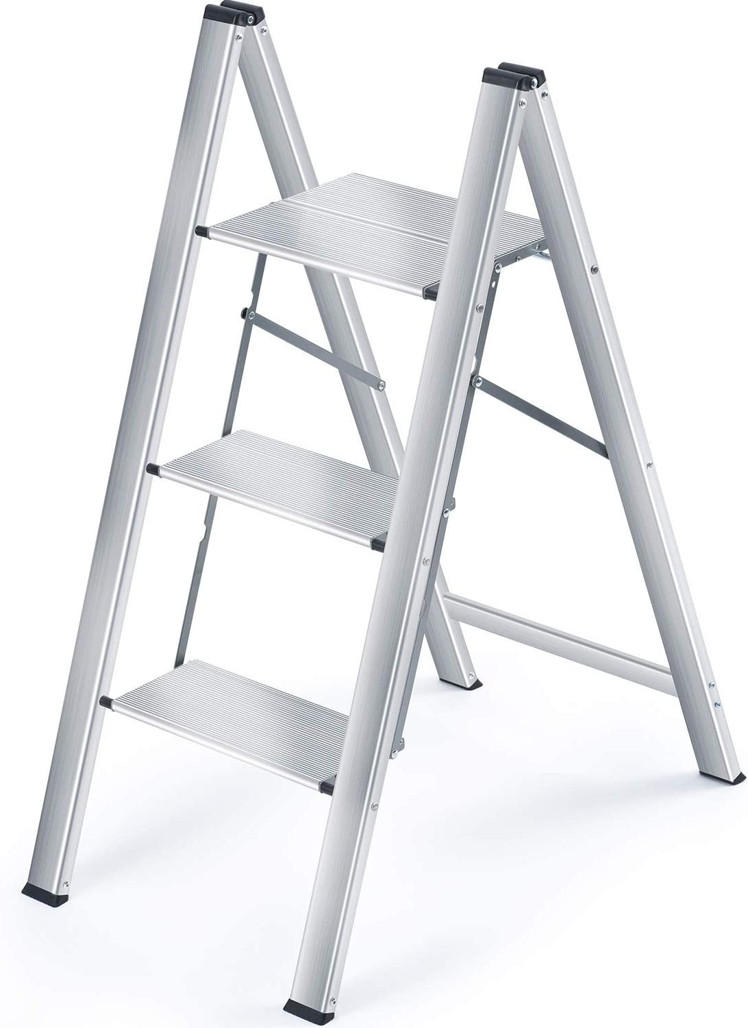 KINGRACK Step Ladder, 3 Step Aluminium Folding Step Stool, Portable Ladder with Large Platform,Slim Household Stepladder with Milti-Fuction (3 Step)