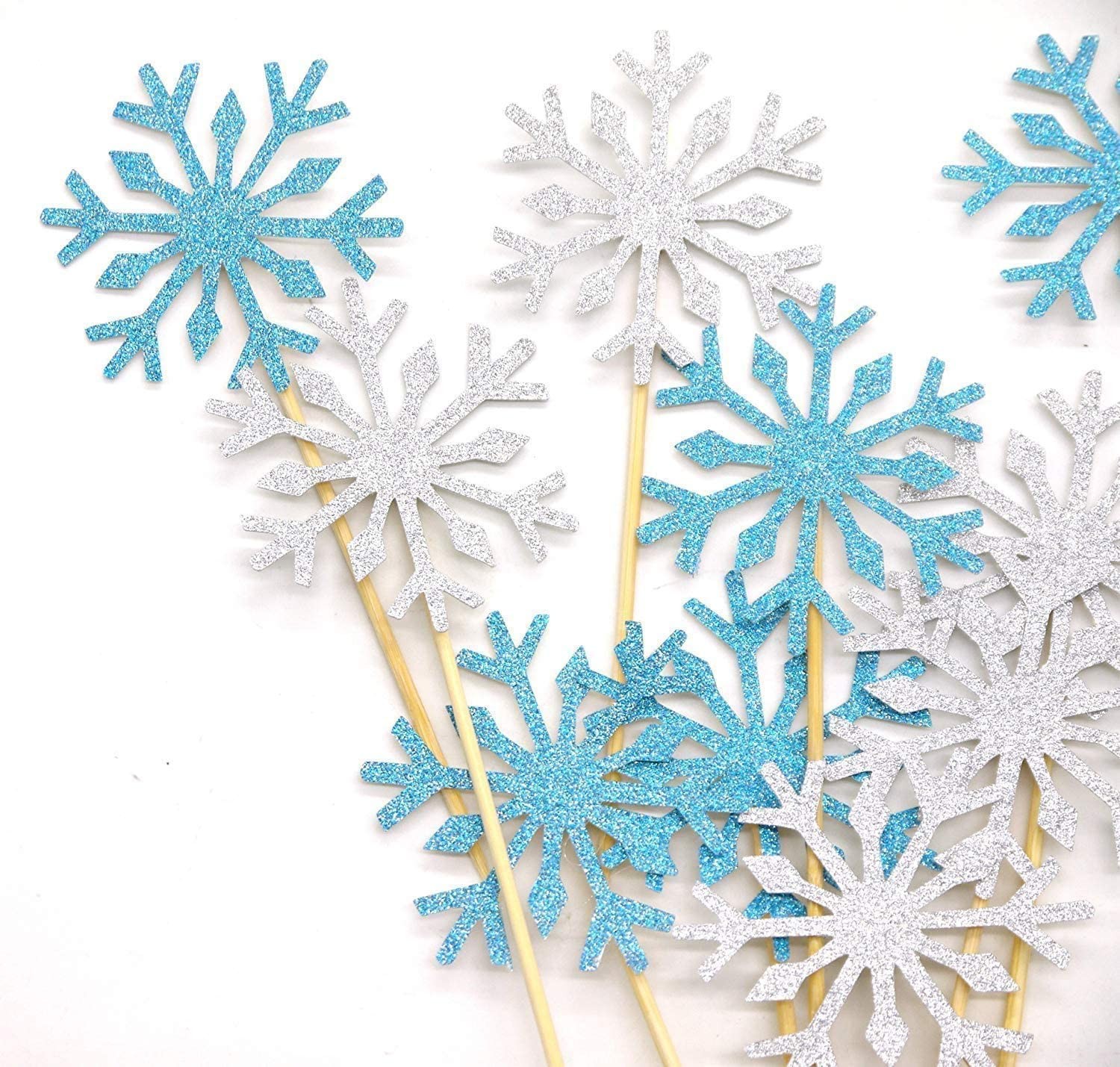 Confetti! – Snow Flake Cupcake Toppers Toothpicks, Sliver/Blue/Snow (Pack of 20) Snowflake