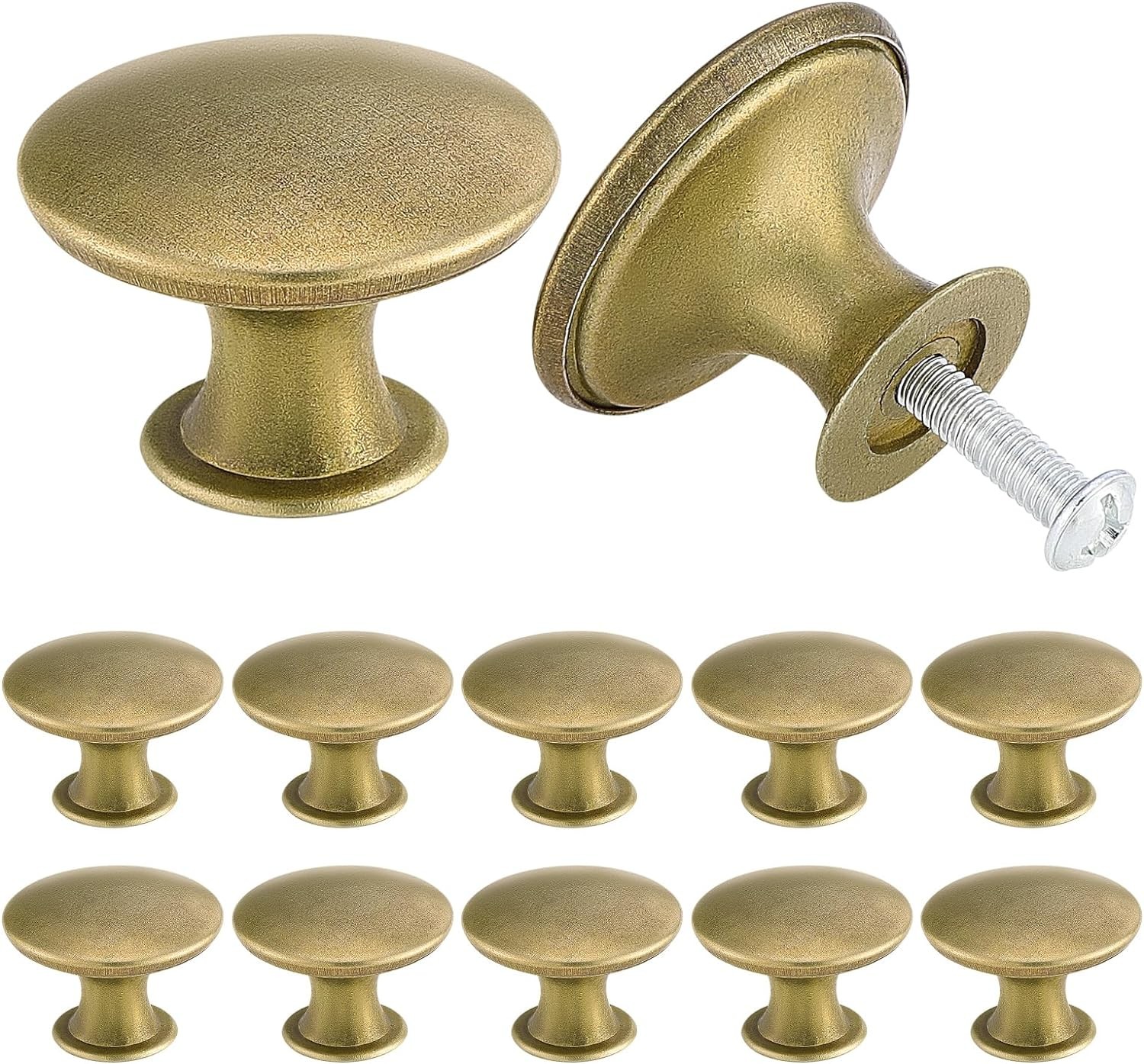 Tsunnee 12PCS Vintage Cabinet Knobs, Chic Drawer Knobs, Antique Brass Kitchen Cupboard Handles, 30Mm round Furniture Door Knobs