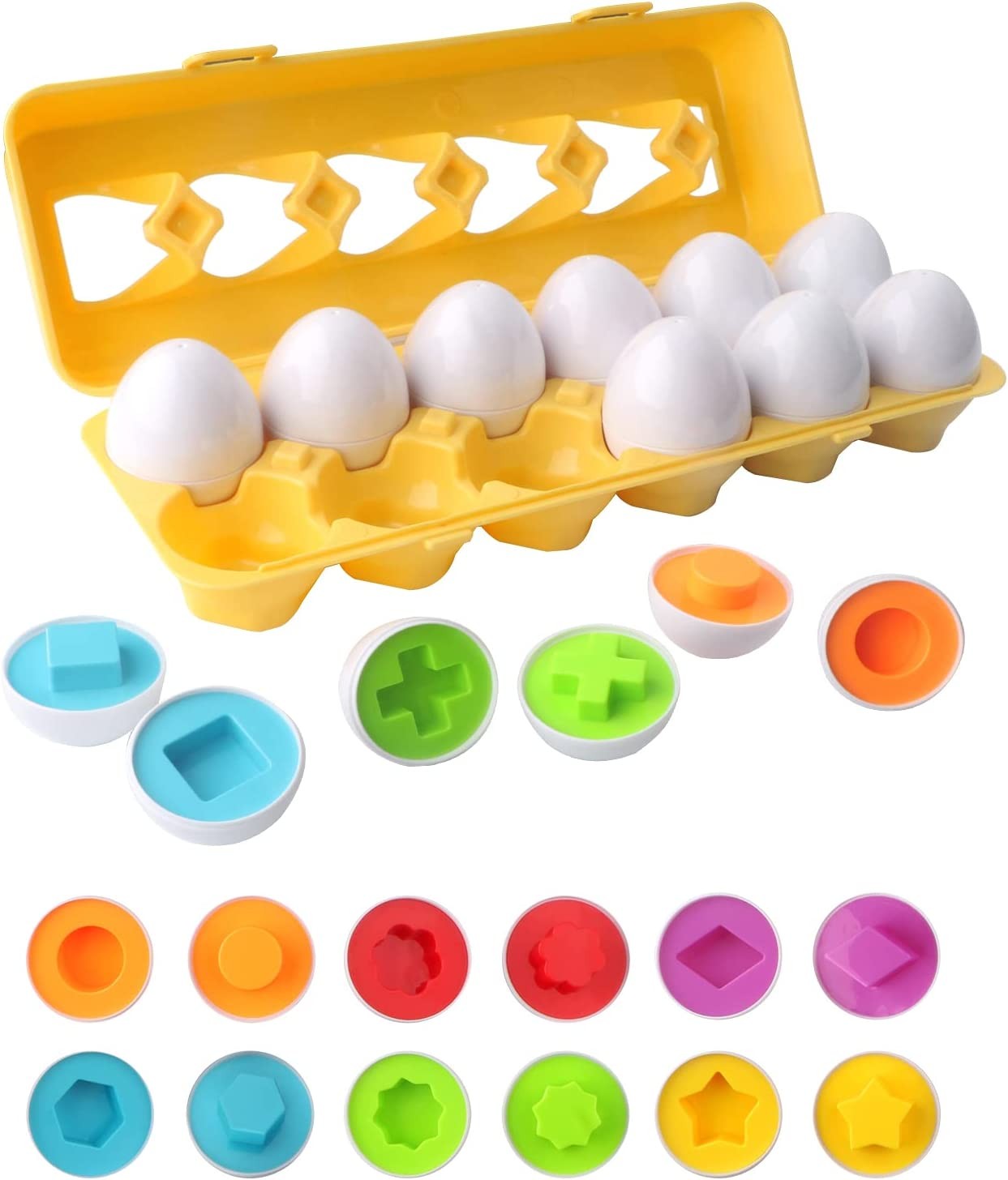 GIGIPIG Toddler Toys Matching Eggs Color & Shape Recoginition Sorter Puzzle, Fine Motor & Sensory Toys, Early Learning Educational Montessori Toy for Boys Girls 3 Years Old (12PCS)