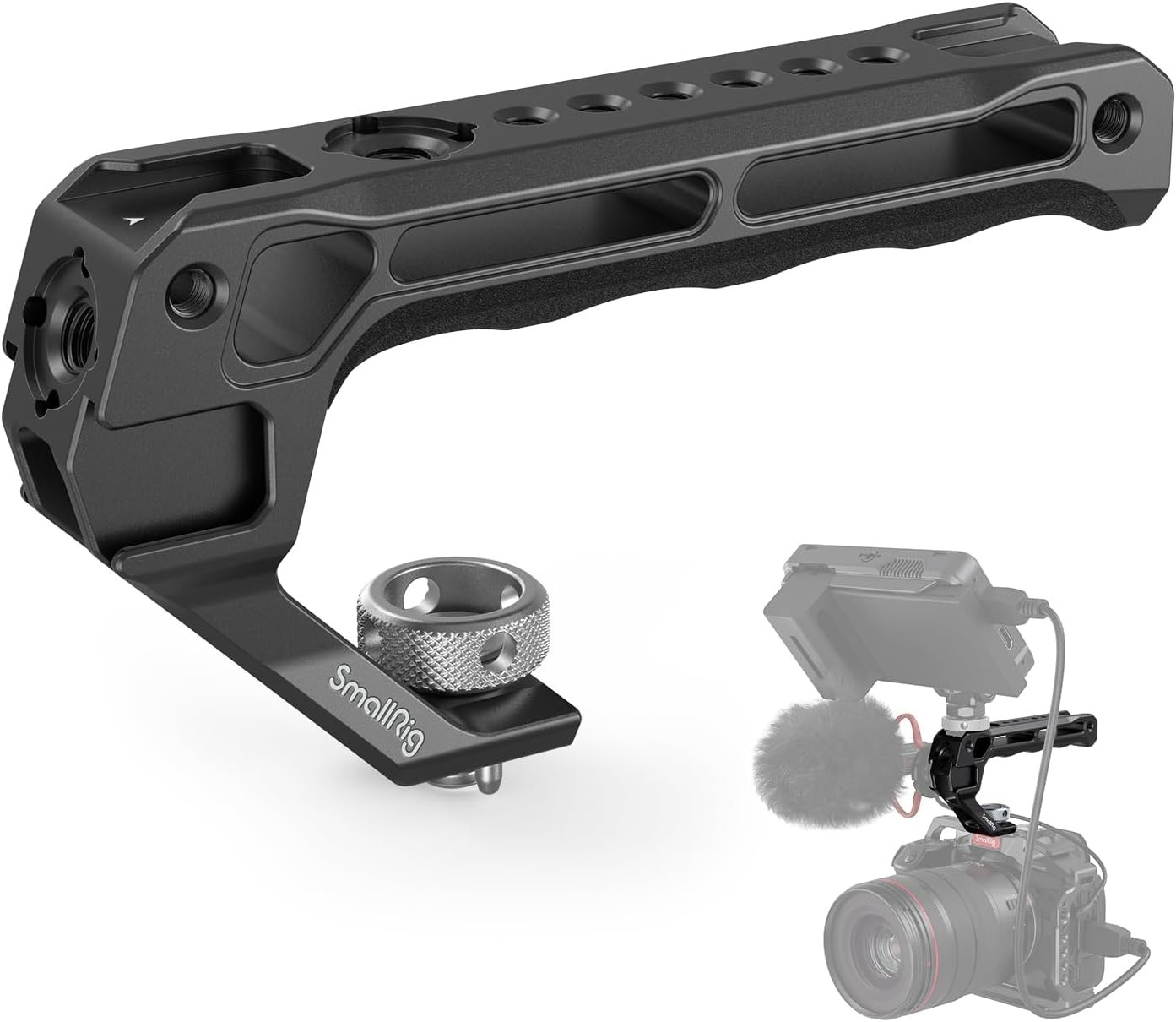 Smallrig Top Handle with 3/8″-16 Locating Holes for ARRI, Grip for Camera Cage, Universal Video Rig with 5 Cold Shoe Adapters to Mount DSLR Camera with Microphone/ LED Light/ Monitor/ Magic Arm, Lightweight Only 124G (Lite) – 3765