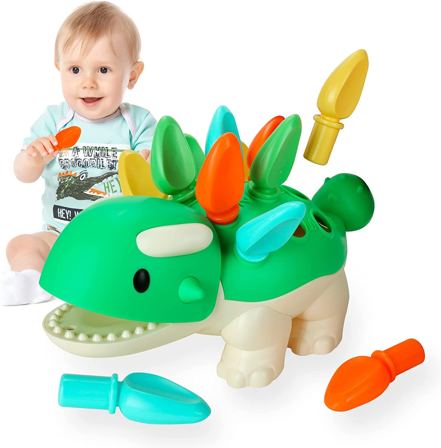 GIGIPIG Baby Dinosaur Montessori Toy, 12 18 Months Old Toddler Learning Toy, Dinosaur Fine Motor Skills Toy, Spike the Ankylosaurus Sensory Toys, Sorting Stacking Dino Color Recognition Educational