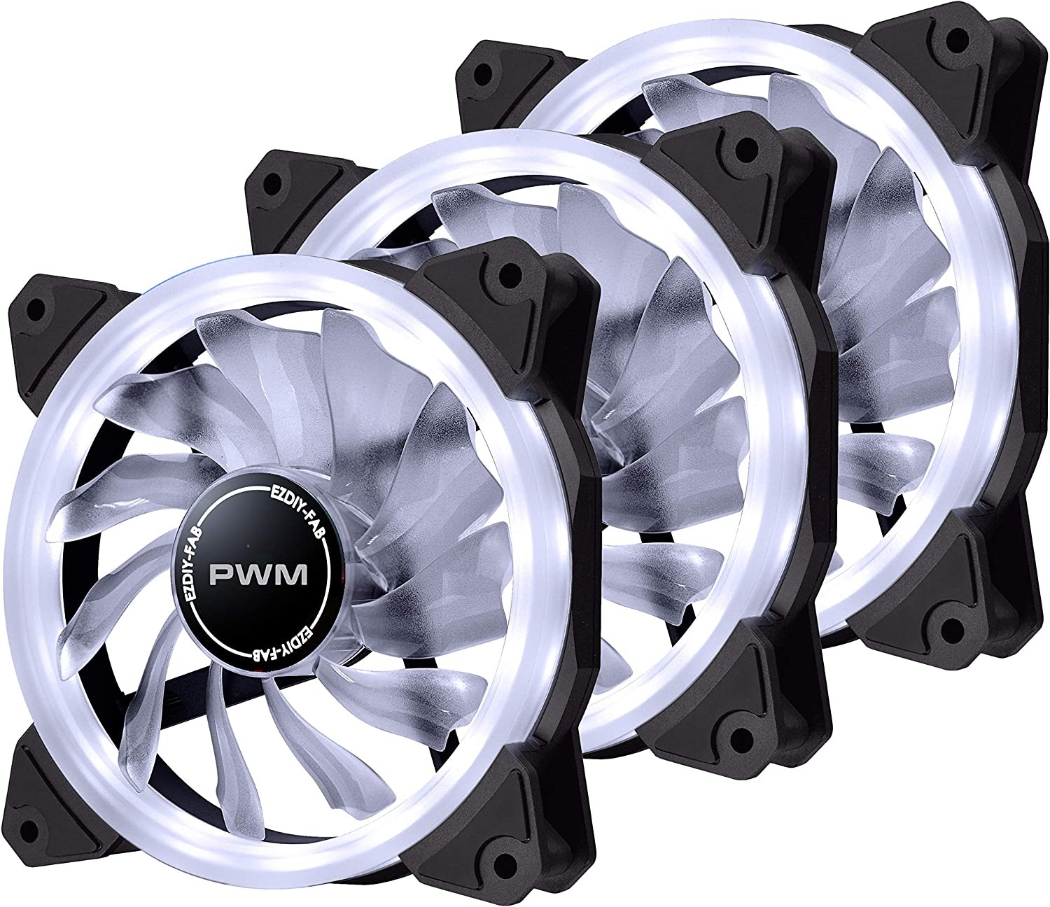 EZDIY-FAB 120Mm PWM White Single Ring Fan, White LED PWM Case Fan for PC Case, High Airflow Quiet and Radiators(4-Pin) – 3 Pack