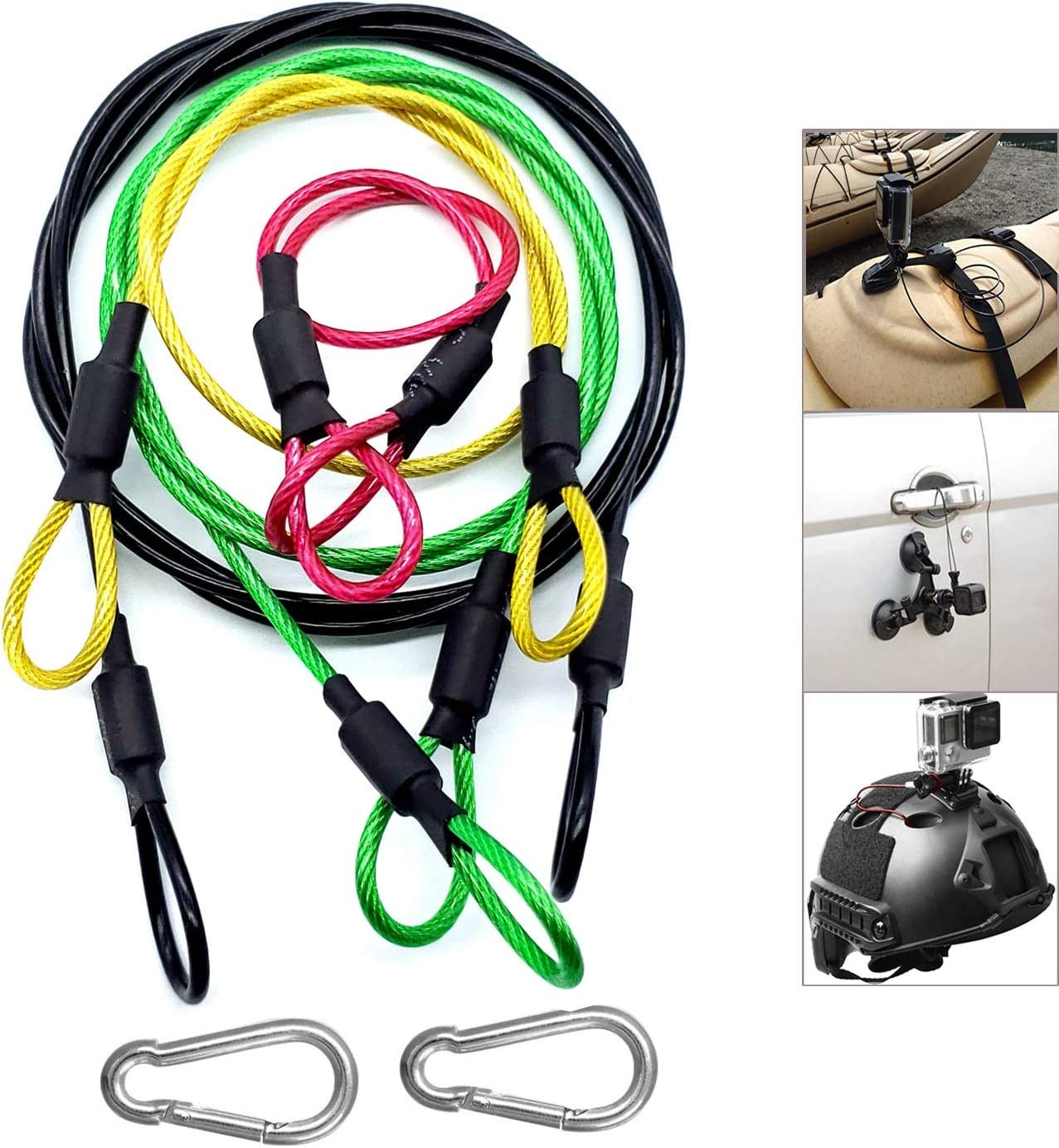 Camera Safety Tether, Stainless Steel Cable Wire Colorful Coating Lanyard with Hook Carabiner Clip for Gopro Hero 7 6 5 4 3 Session DJI Osmo Action and Other Action Camera