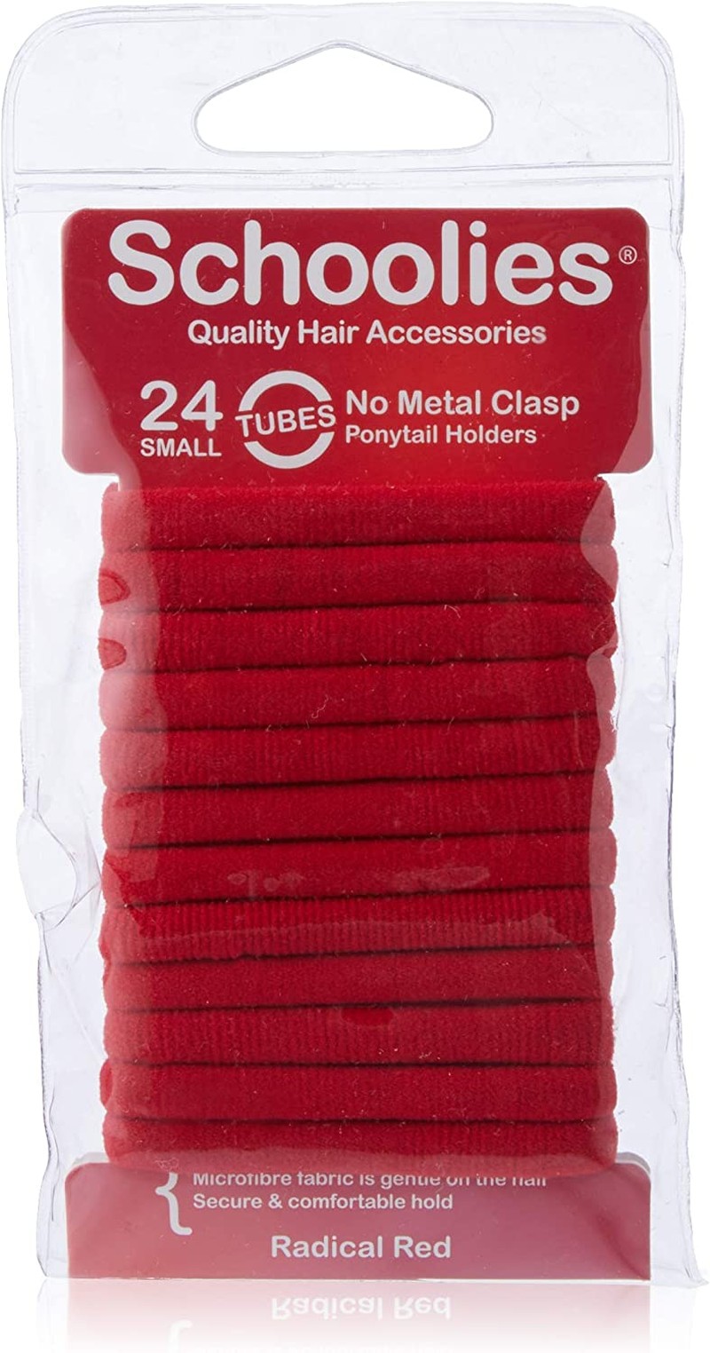 Schoolies Hair Accessories SC280 Tubes Ponytail Holders 24 Pieces, Radical Red, Small