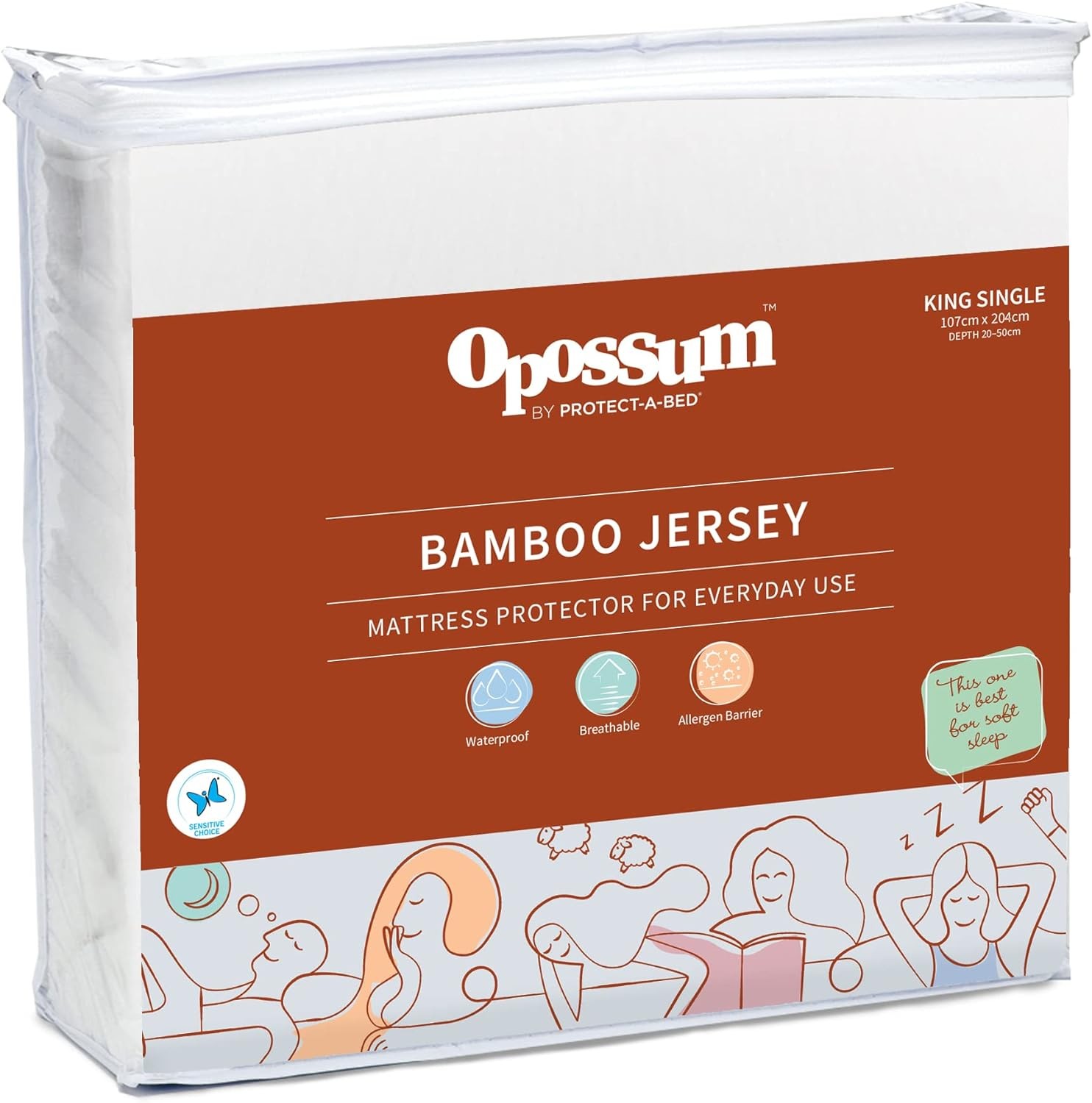 Opossum by Protect-A-Bed Bamboo Jersey Waterproof Fitted Mattress Protector, King Single Bed Size