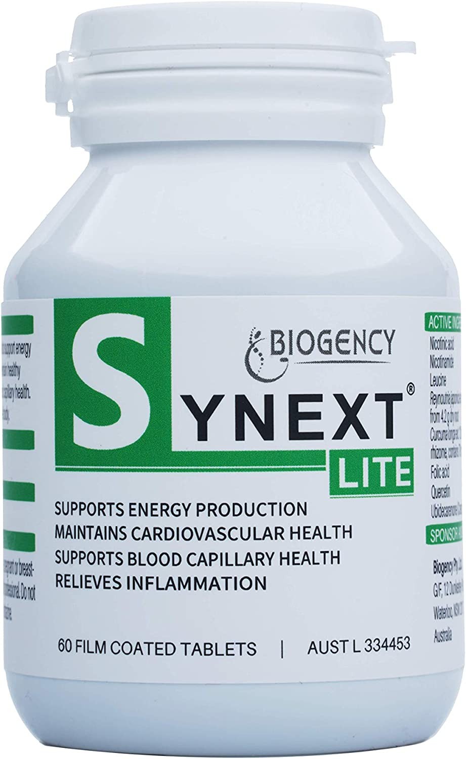 Biogency Synext LITE NAD+ Supplement 60 Tabs Supports Energy Made in Australia