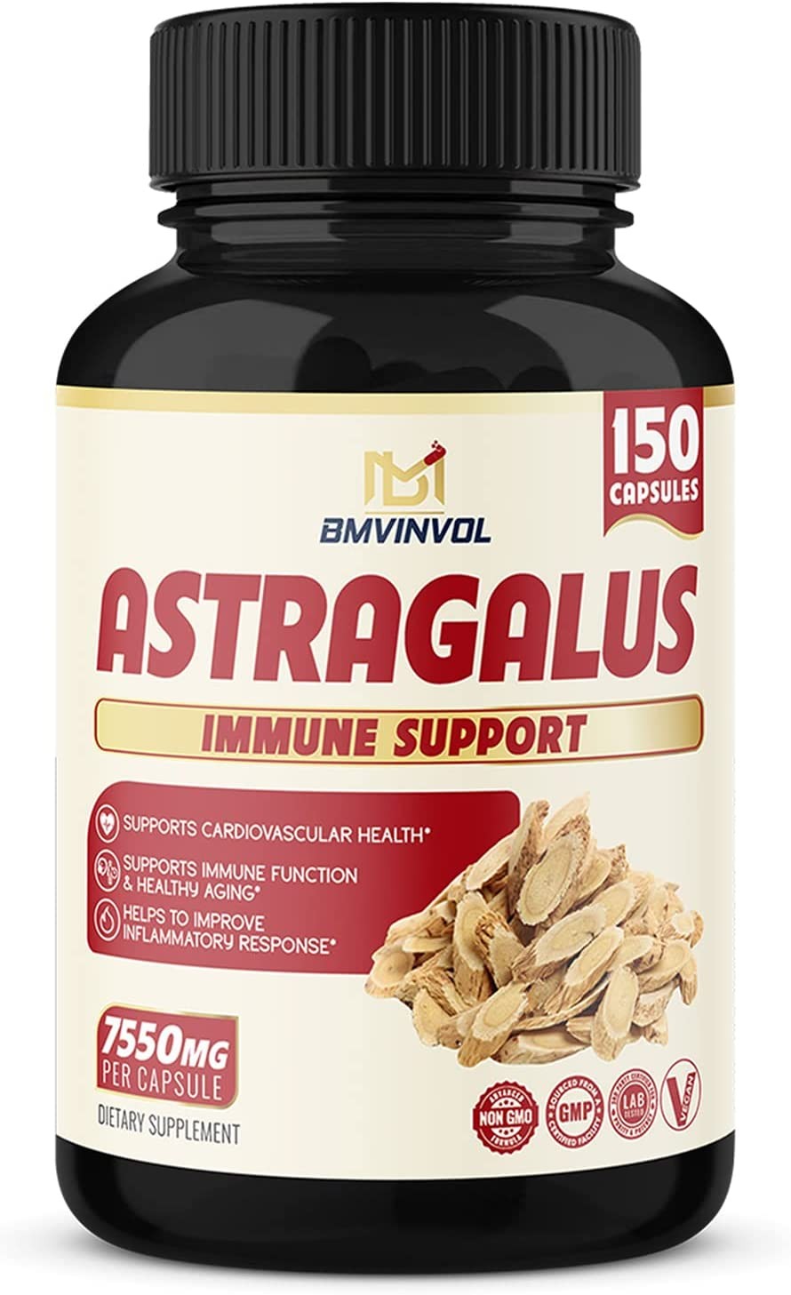 Astragalus Root Extract Capsules 7550Mg, Highest Potency with Ginger, Garlic, Tulsi – Max Strength – Supports Cardiovascular Health and Healthy Immune Function – 150 Capsules*