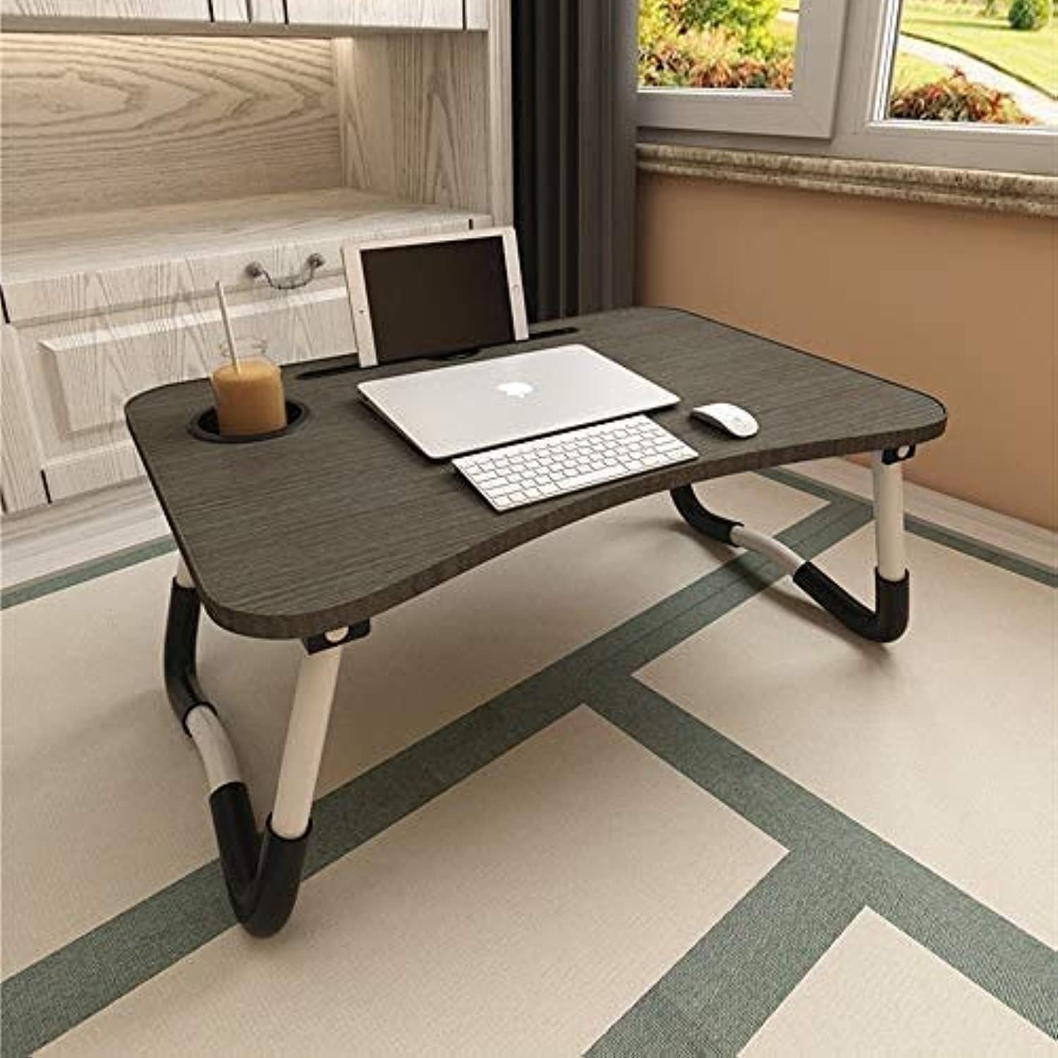 Laptop Bed Table, Aitmexcn Foldable Portable Lap Standing Desk with Cup Slot, Notebook Stand Breakfast Bed Tray Book Holder for Sofa, Bed, Terrace, Balcony, Garden – Blake