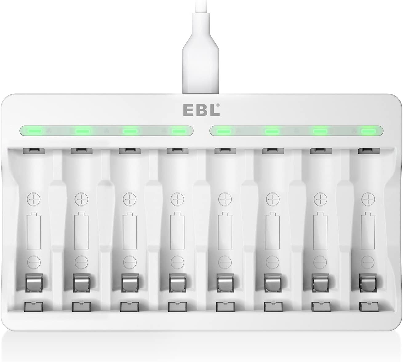 EBL 9010 AA AAA Battery Charger – Independent 8 Bay Charger with High Charging Speed for 1.2V Ni-Mh Ni-Cd Rechargeable Batteries（Usb Cable Provided）