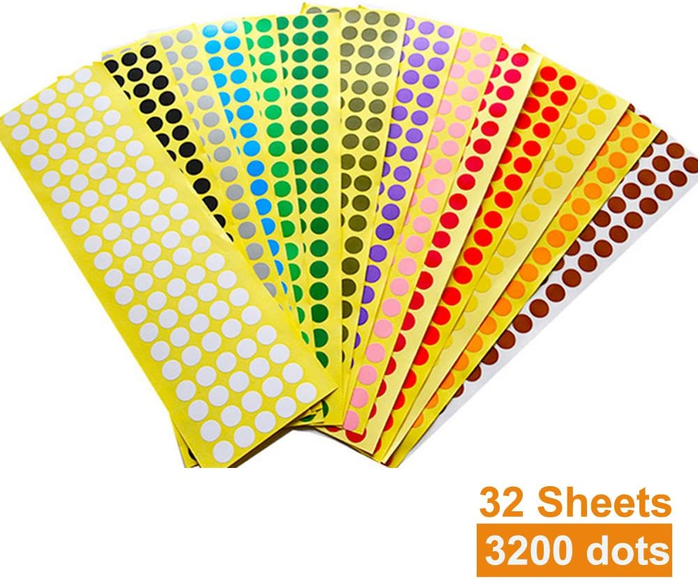 3200 Sticky Coloured Dots Pyhot 10Mm Easy Peel Self Adhesive Colour Coding Sticky Dots Assorted 16 Colours(32 Sheets Each Sheet with 100 Pieces Dots)