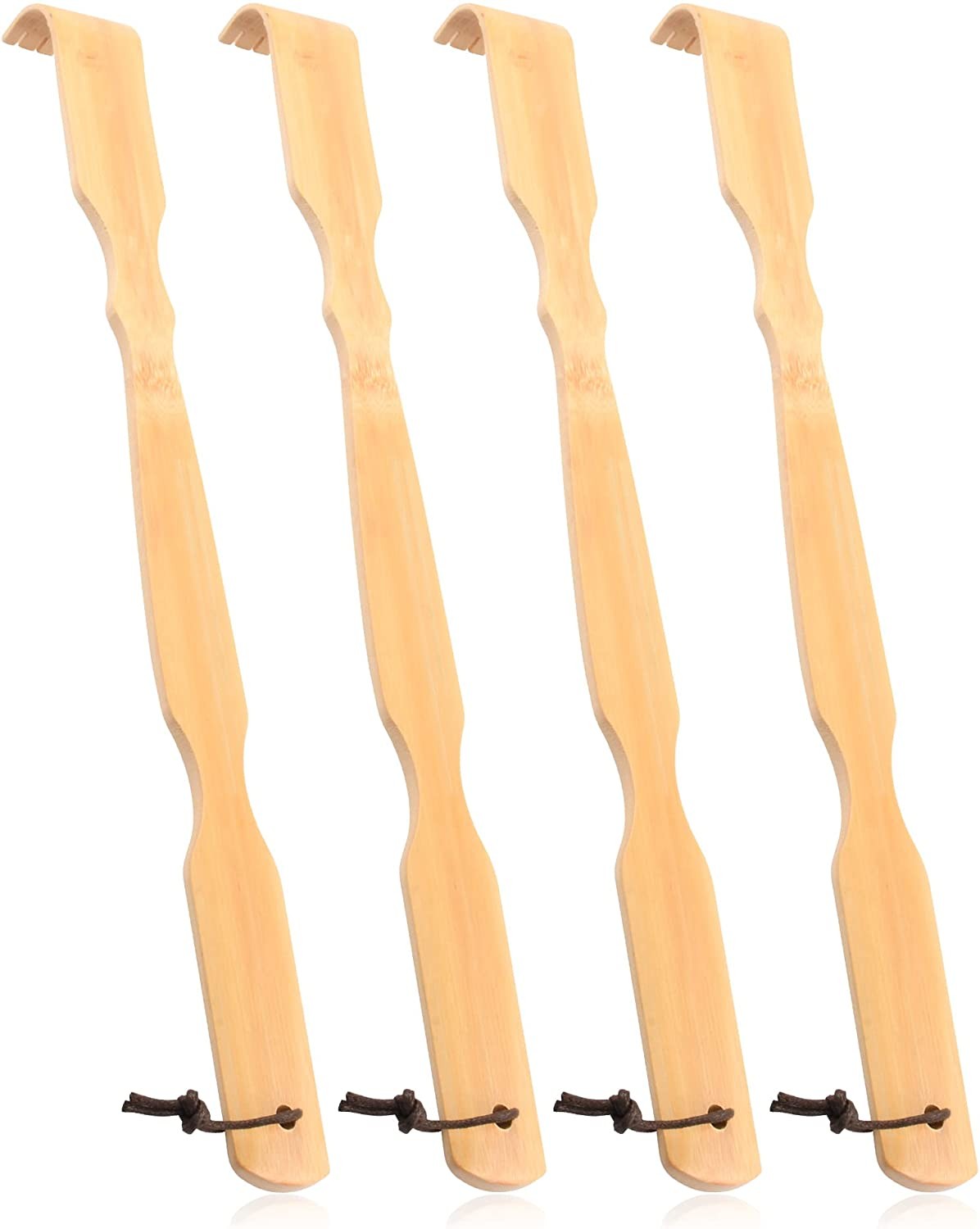 RENOOK Wooden Bamboo Back Scratcher, 4 PCS Newest Polished Thicken Extended Backscratchers for Adults Men Women,Wood Self-Treatment Back Itching Artifact