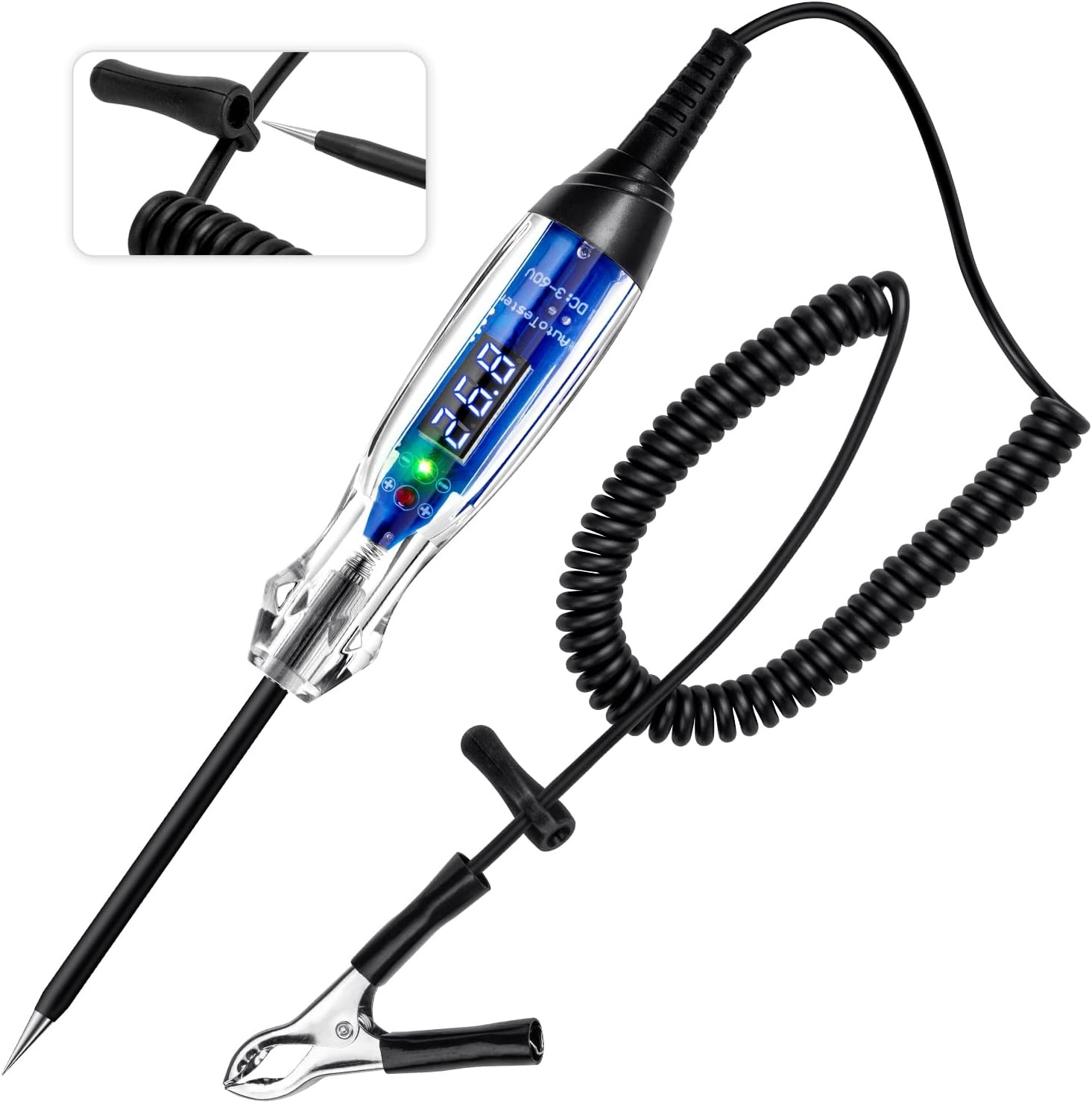 Automotive Circuit Tester DC 3V-60V Digital LED Test Light with Portable PU Extended Spring Wire, Auto Bidirectional Voltage Tester Electric Test Pen with Voltmeter