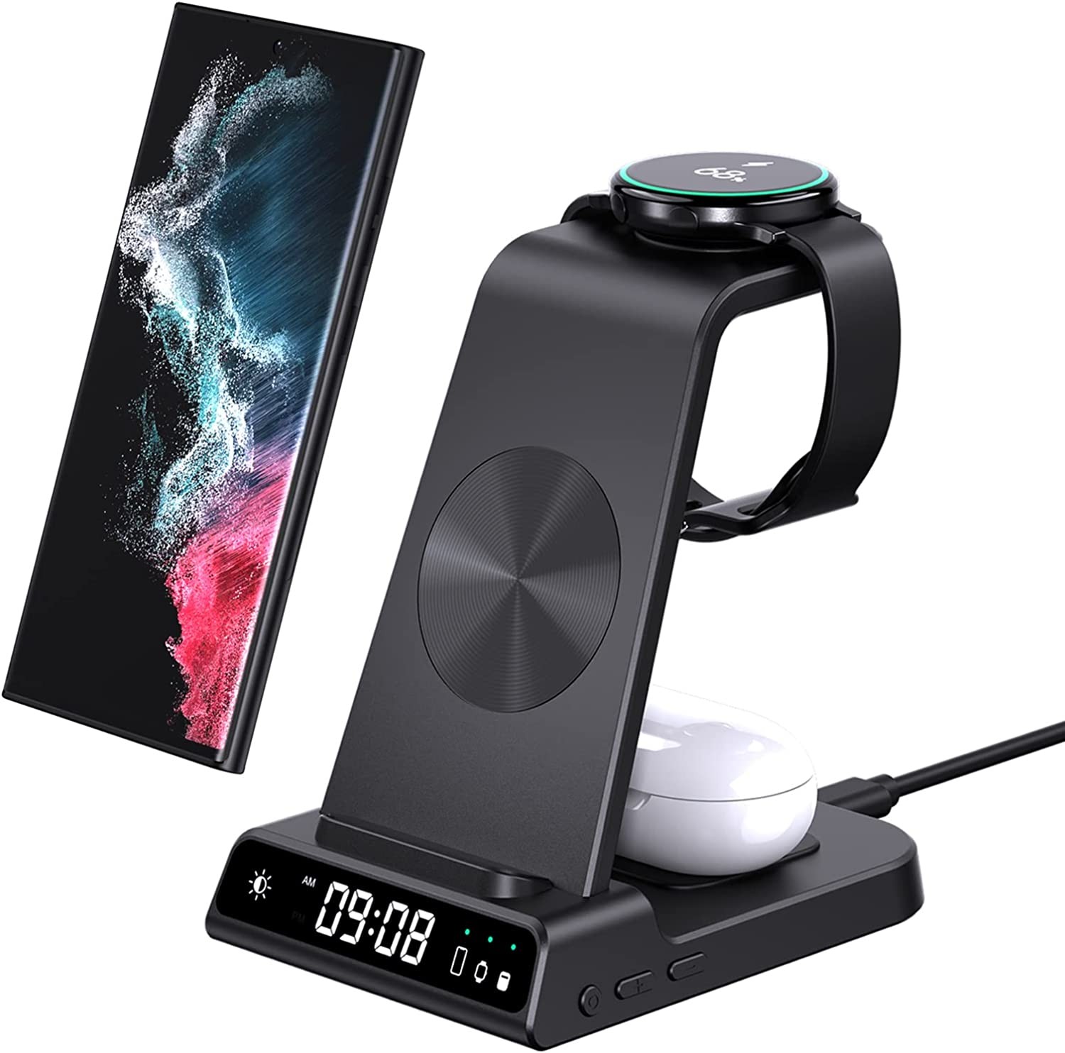 Phelinta 3 in 1 Wireless Charging Station for Samsung, Wireless Charger for Samsung S23 Ultra/S23/S22 Ultra/S22/S21/Z Flip 5, Charger Station for Galaxy Watch 6/5 Pro/5/4/3/Active 2, Galaxy Buds