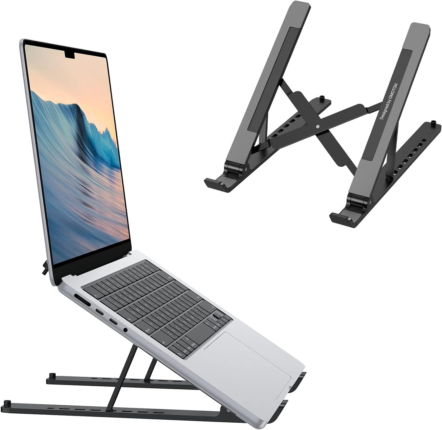 Portable Laptop Stand, OMOTON Laptop Stand for Desk Ergonomic 7-Levels Angles Adjustable Computer Stand, ABS Laptop Riser Holder Compatible with All Laptops(10-15.6″)