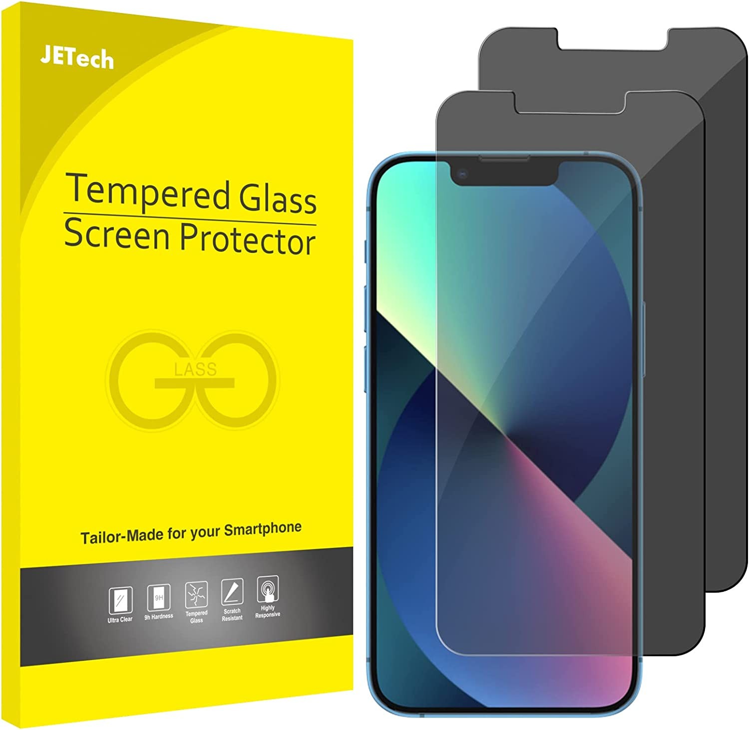 Jetech Privacy Screen Protector for Iphone 13/13 Pro 6.1-Inch, anti Spy Tempered Glass Film, 2-Pack