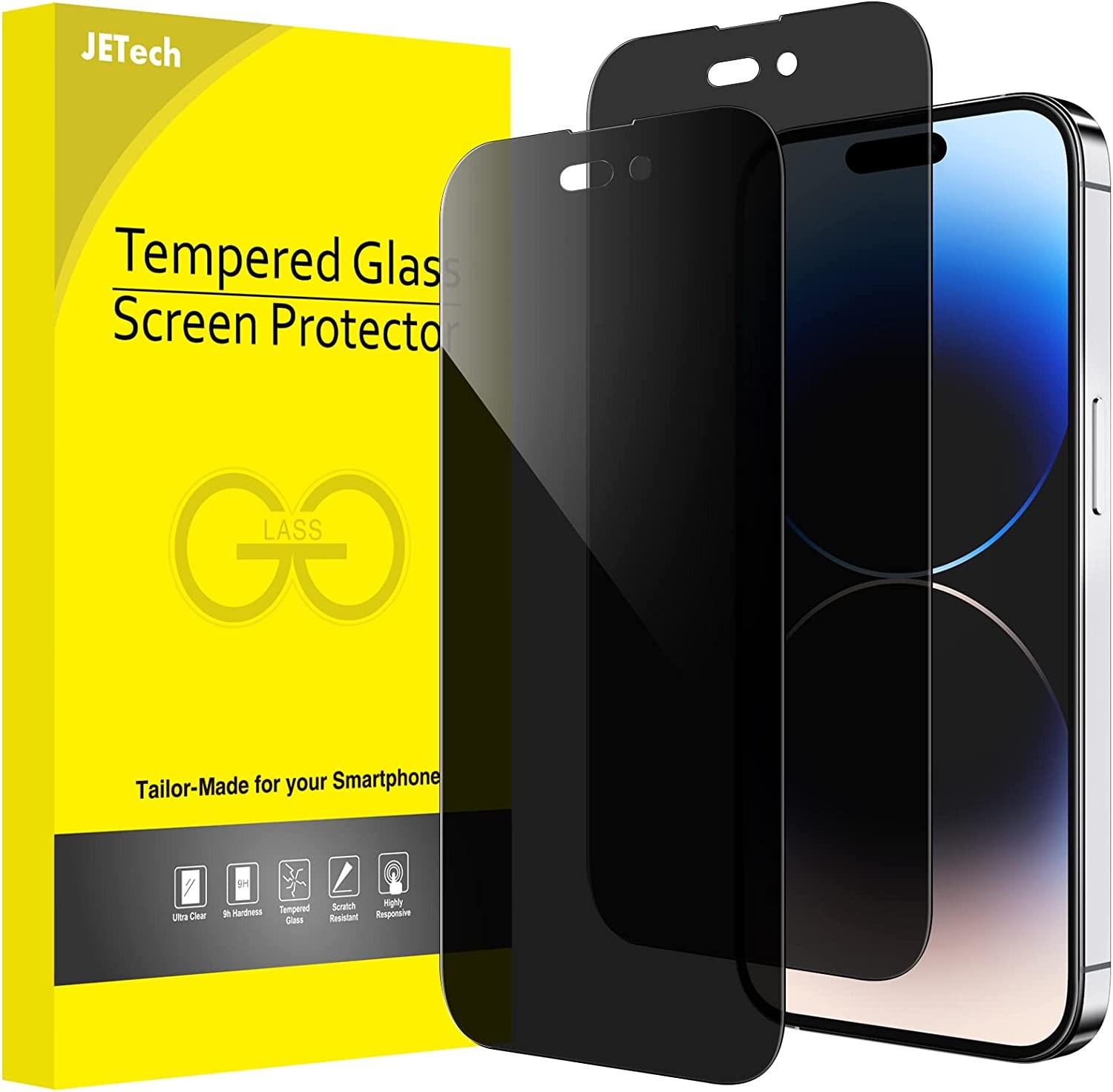 Jetech Privacy Full Coverage Screen Protector for Iphone 14 Pro Max 6.7-Inch, Anti-Spy Tempered Glass Film, Edge to Edge Protection Case-Friendly, 2-Pack