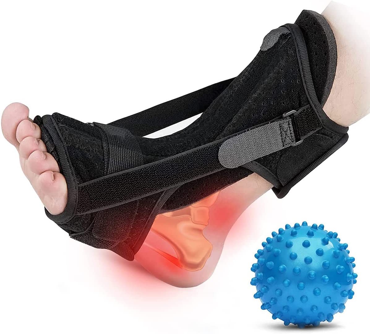 Plantar Fasciitis Night Splint Unisex Adjustable Foot Drop Orthotic Brace for Plantar Fasciitis & Achilles Tendonitis Relief Breathable Night Splint W/Massage Ball