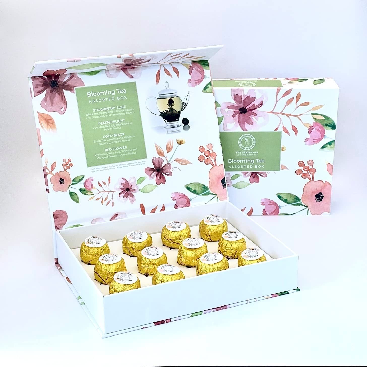 Tea Blossoms Assorted Blooming Tea Balls Sampler Gift Box, 12 Count