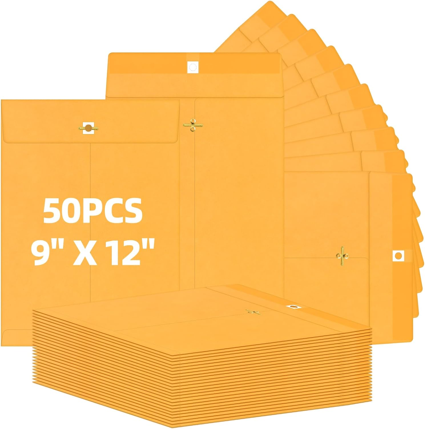 Rustark 50Pcs 9X12 Inches / 22.8X30.4Cm Clasp Envelopes Manilla Envelopes Gummed Closures Catalog Envelopes Brown Kraft Mailing Envelopes for Home Office Filing Storing or Mailing