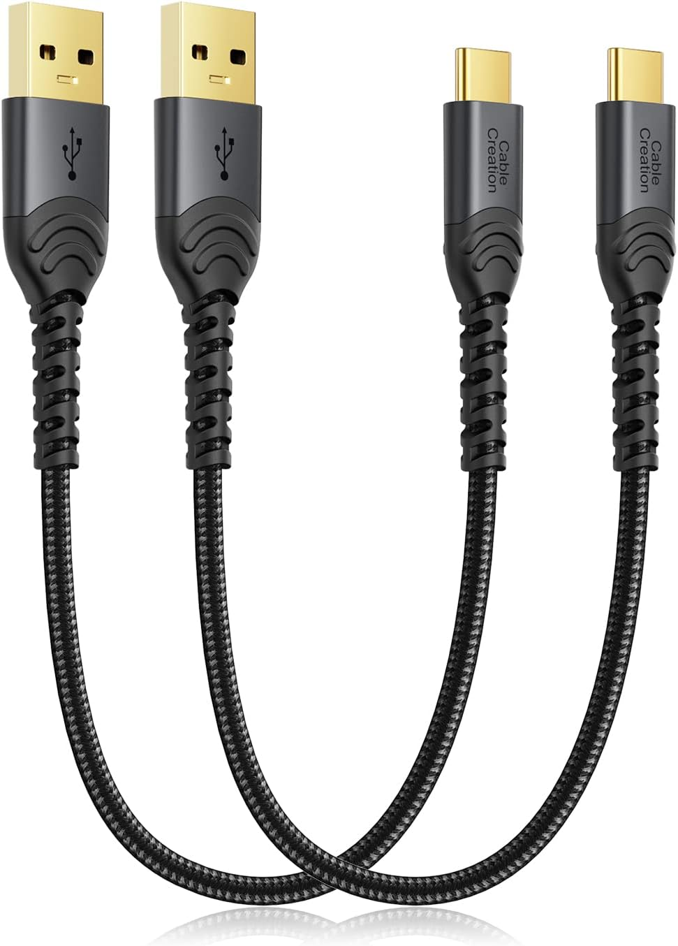 Short USB C Cable 3A Fast Charging 2 Pack 1FT, Cablecreation USB-A to USB-C Charge Double-Braided Exterior Compatible with Ipad Mini Galaxy S21 S20 S10 S9 Note 10 9 PS5 Controller, USB C Cord Gray