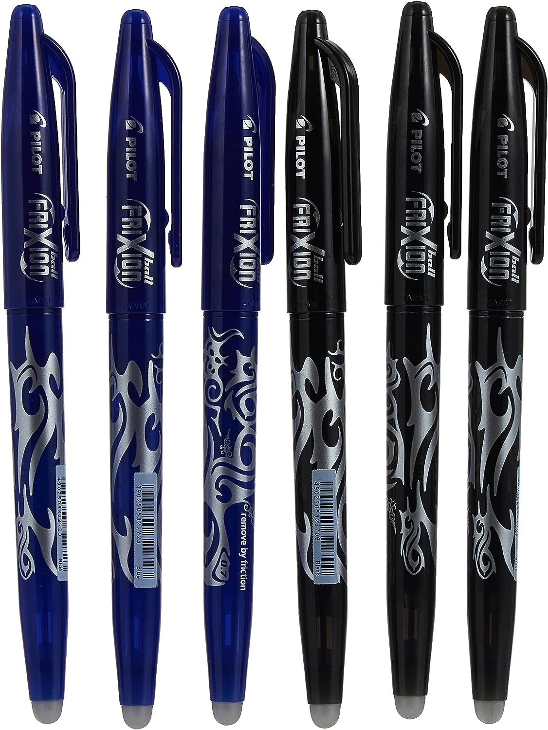 Pilot Frixion Ball 0.7Mm Erasable Gel Pens, Fine Point, 3 Black Pens & 3 Blue Pens (6 PACK)