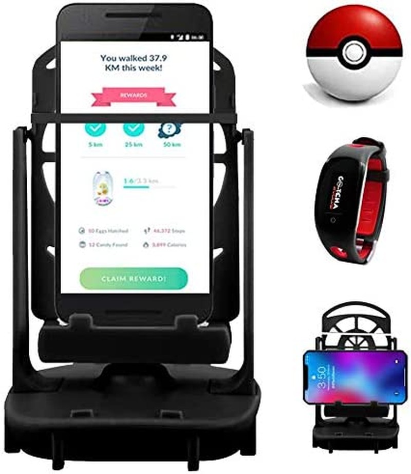 Phone Swing Step Counter Pedometer Compatible with Pokemon Go Poke Ball plus Cellphone Accessories with USB Cable High Silent Version for Walking (Support 2 Phones under 7.2 Inch)