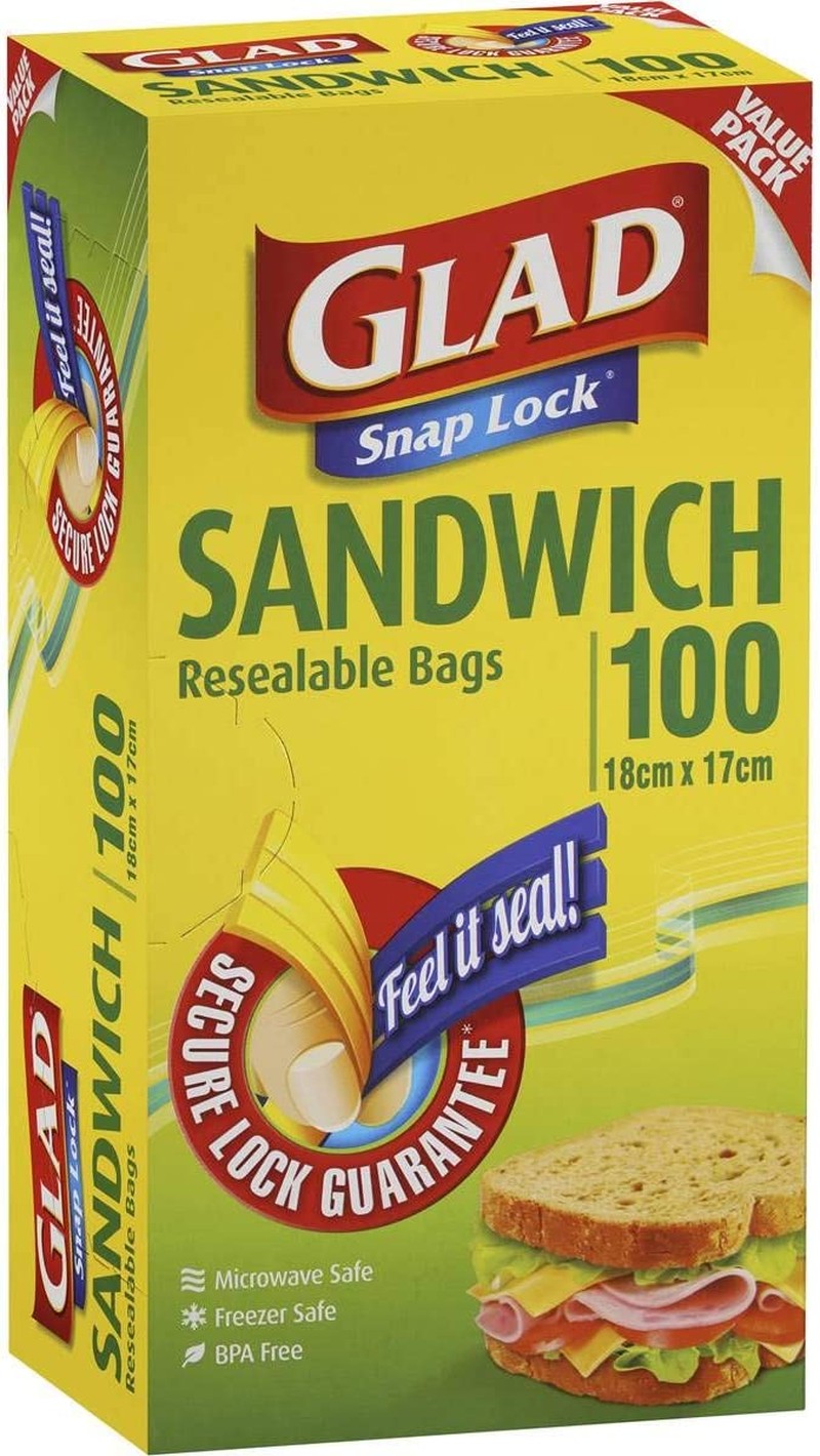 Glad Snaplock Resealable Sandwich Bags, BPA Free, Microwave & Freezer Safe, 100 Count