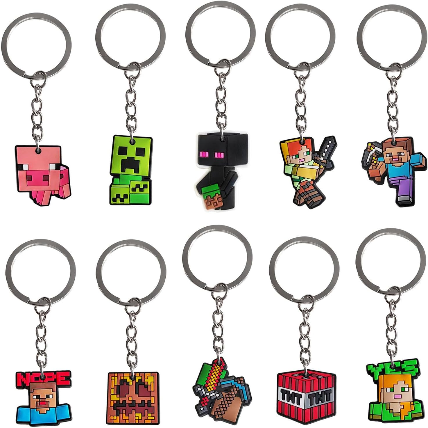 YOOYEH 10 Pack Minecraft Keychains, Party Favors Birthday Party Supplies, Party Bag Pendant Gift Fillers Key Tags Goodie Bagbackpack Keychain Boys Girls Kids (NTN)