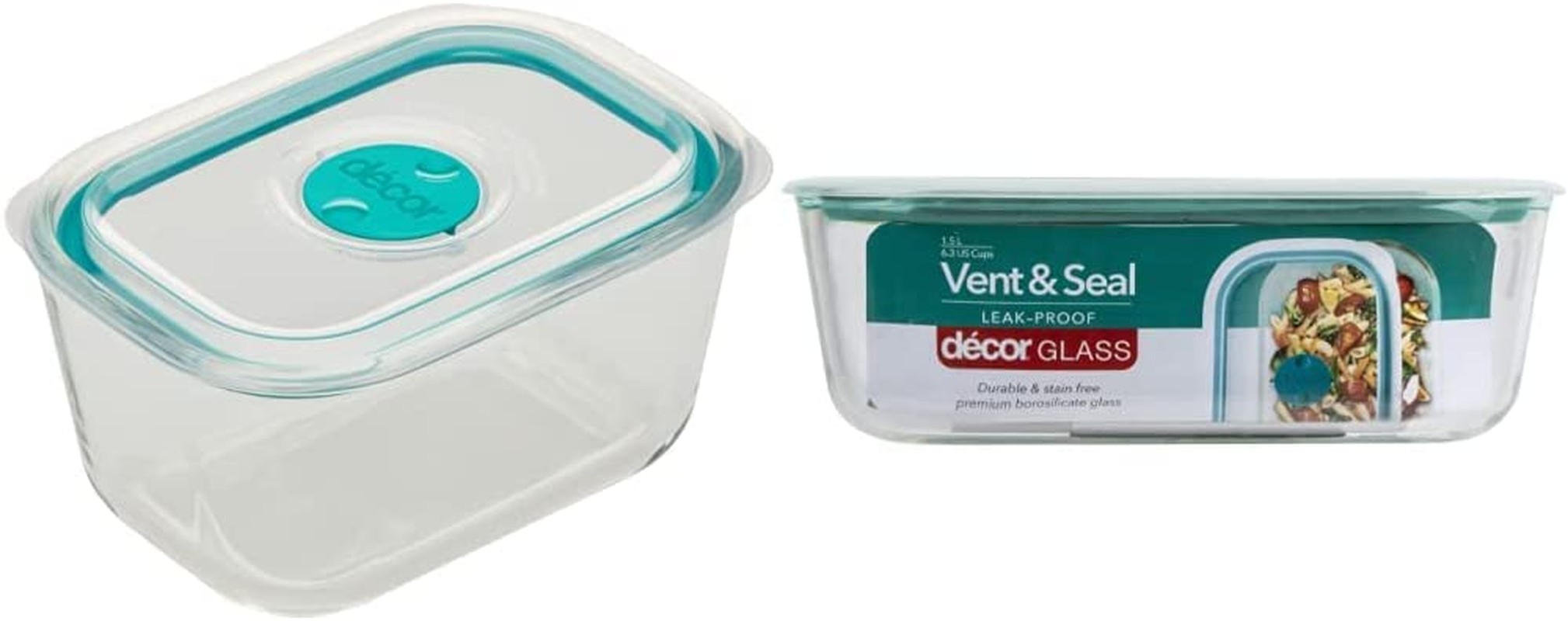 Decor Vent & Seal Glass Oblong Food Container, 600Ml Capacity