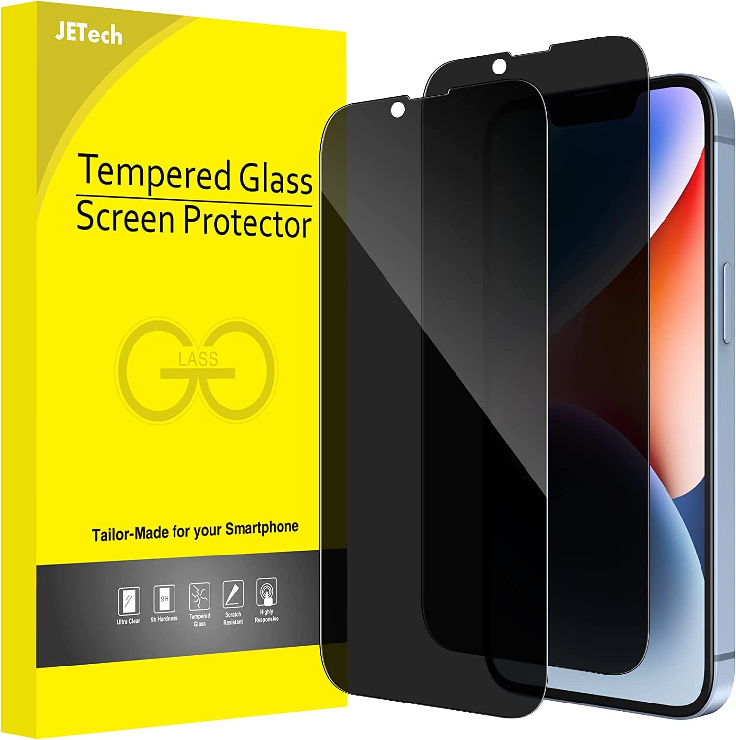 Jetech Privacy Full Coverage Screen Protector for Iphone 14 6.1-Inch, Anti-Spy Tempered Glass Film, Edge to Edge Protection Case-Friendly, 2-Pack