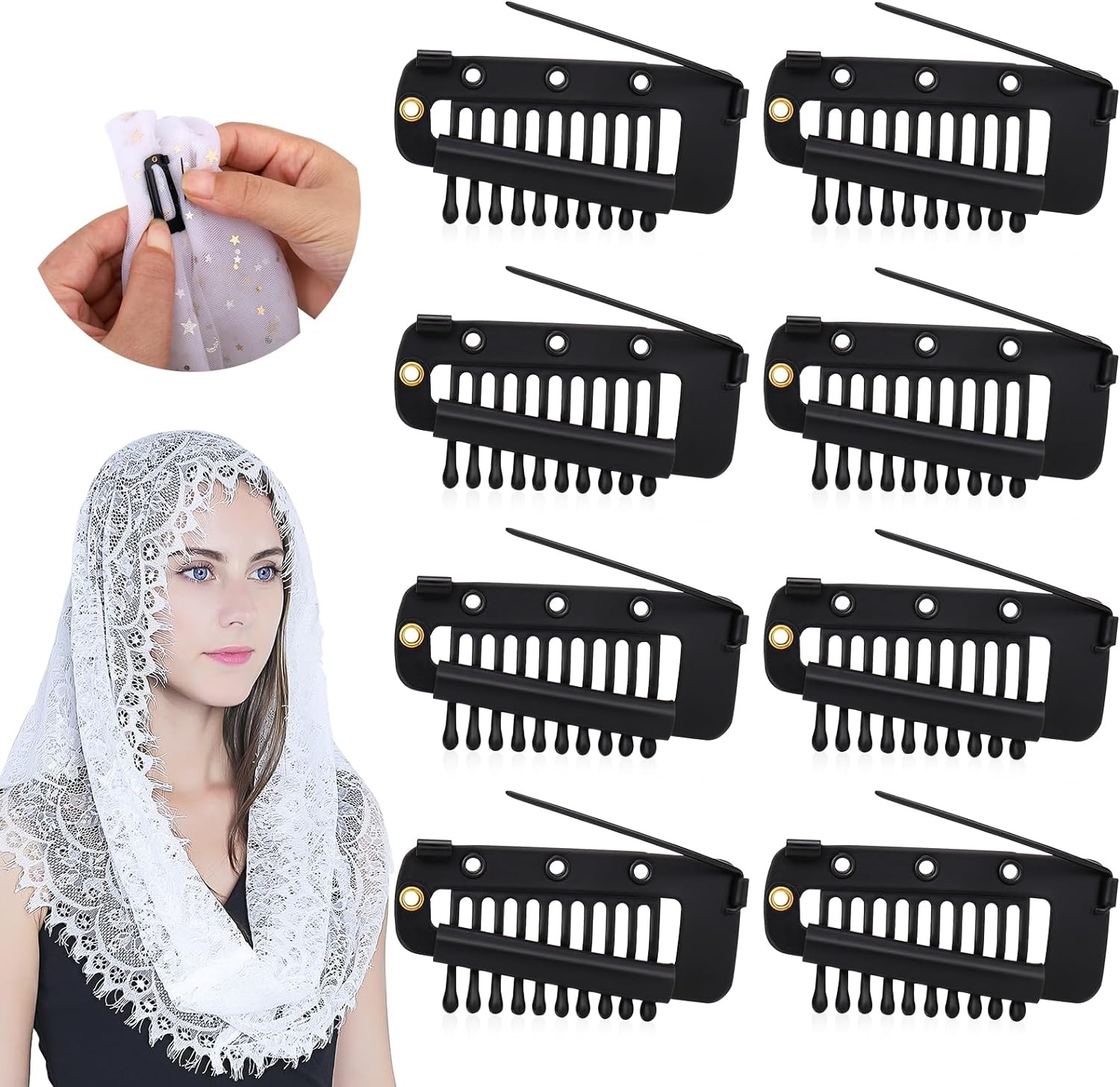 Vodolo Chunni Clips with Safety Pins,8 PCS Strong Chunni Grip Dupatta Setting Clips Indian for Woman Black