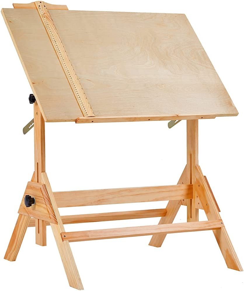 MEEDEN Wood Drafting Table, Artist Drawing Desk, Writing Table Studio Desk, Art Desk with Adjustable Height, Tilting Drafting Desk for Artwork, Graphic Design, Reading, Painting