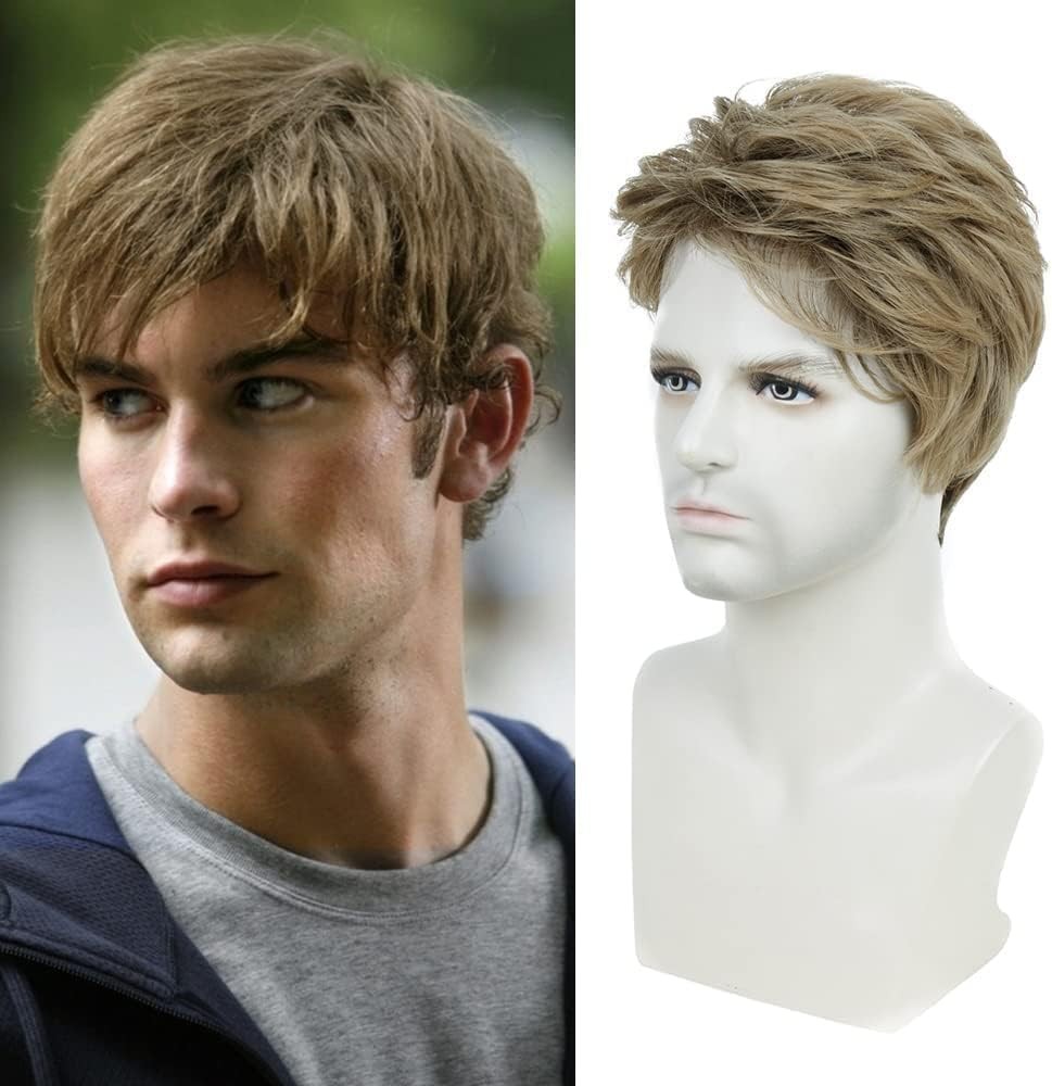 QUEENTAS Men Wig Short Blonde Brown Wigs for Men Natural Cosplay Synthetic Hair Wig