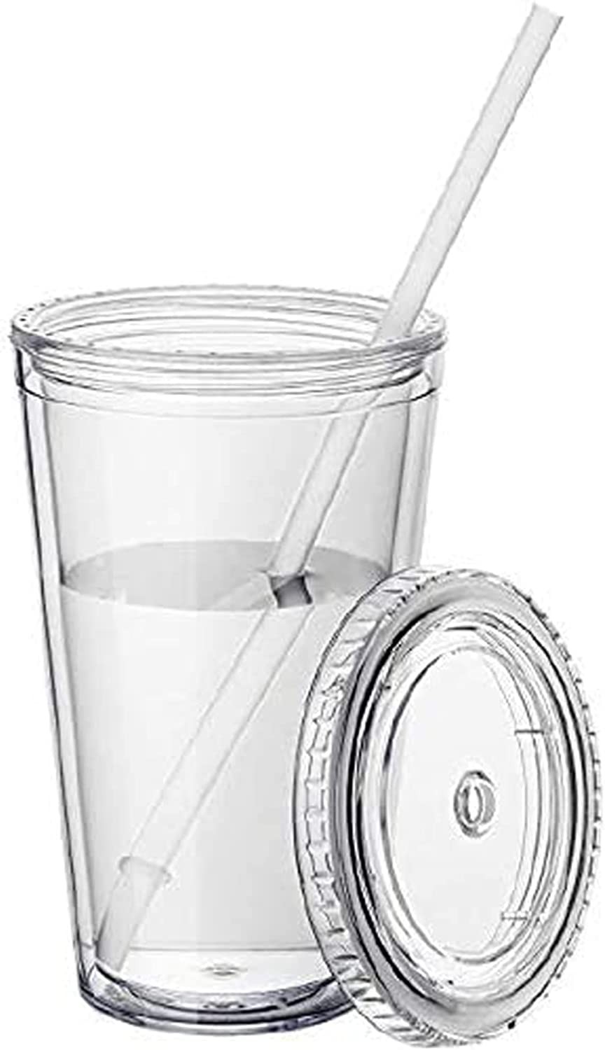 Tumblers with Lids and Straws Wall Clear Plastic Tumblers Bulk Reusable Cups with Straw