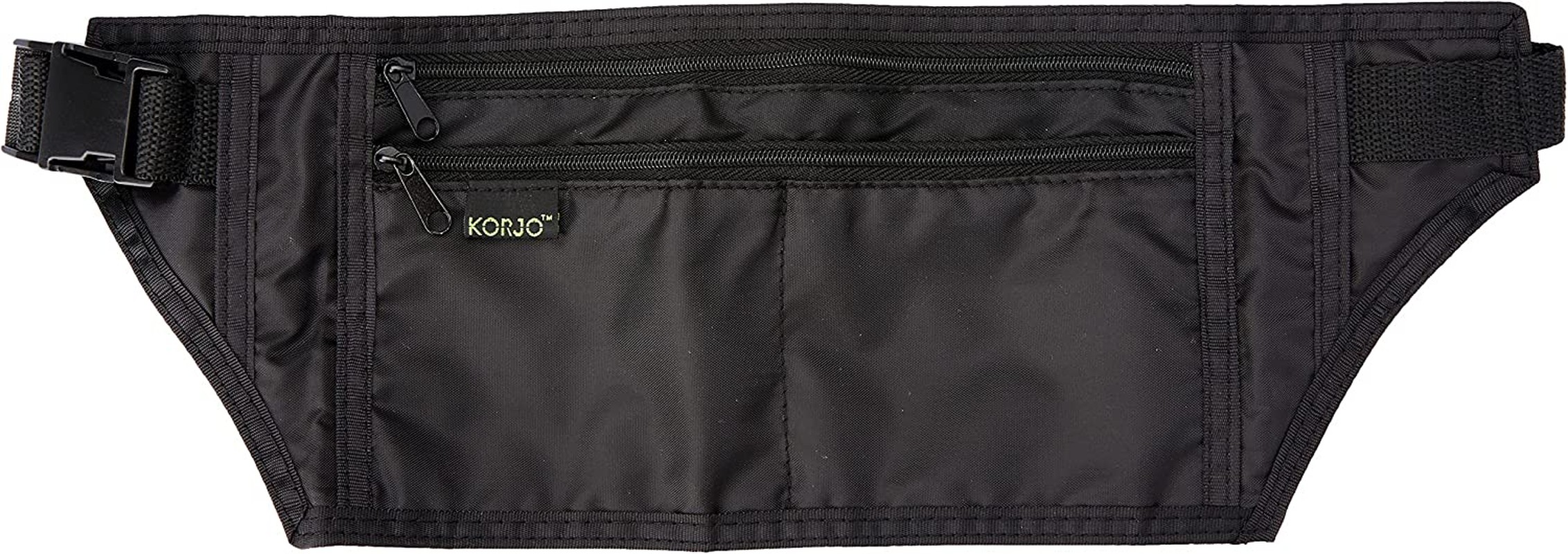 Korjo Ultralight Money Belt, 2 Large Zippered Compartments, Concealed Credit Card Sleeve