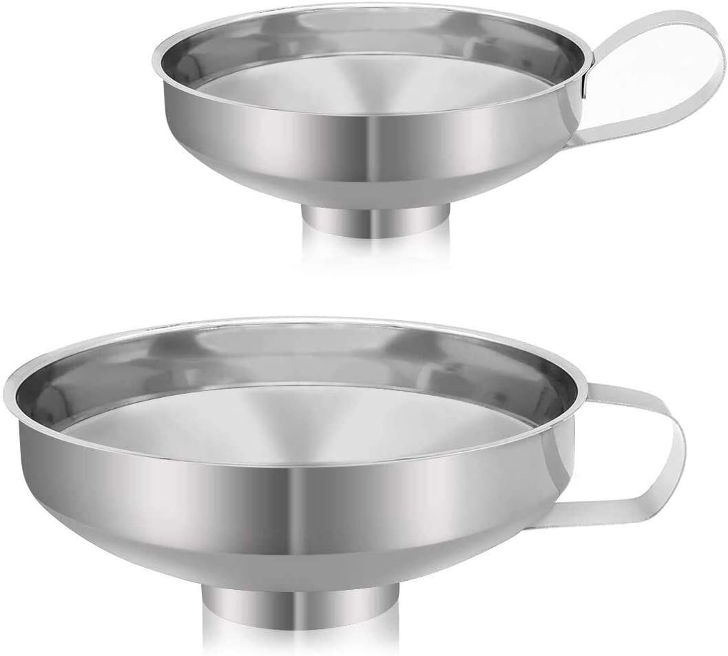 Stainless Steel Canning Funnel, 2 Pack Wide Mouth Jam Jar Funnel with Handle, Canning Funnel for Wide and Regular Jars Transferring Liquid Dry Ingredients