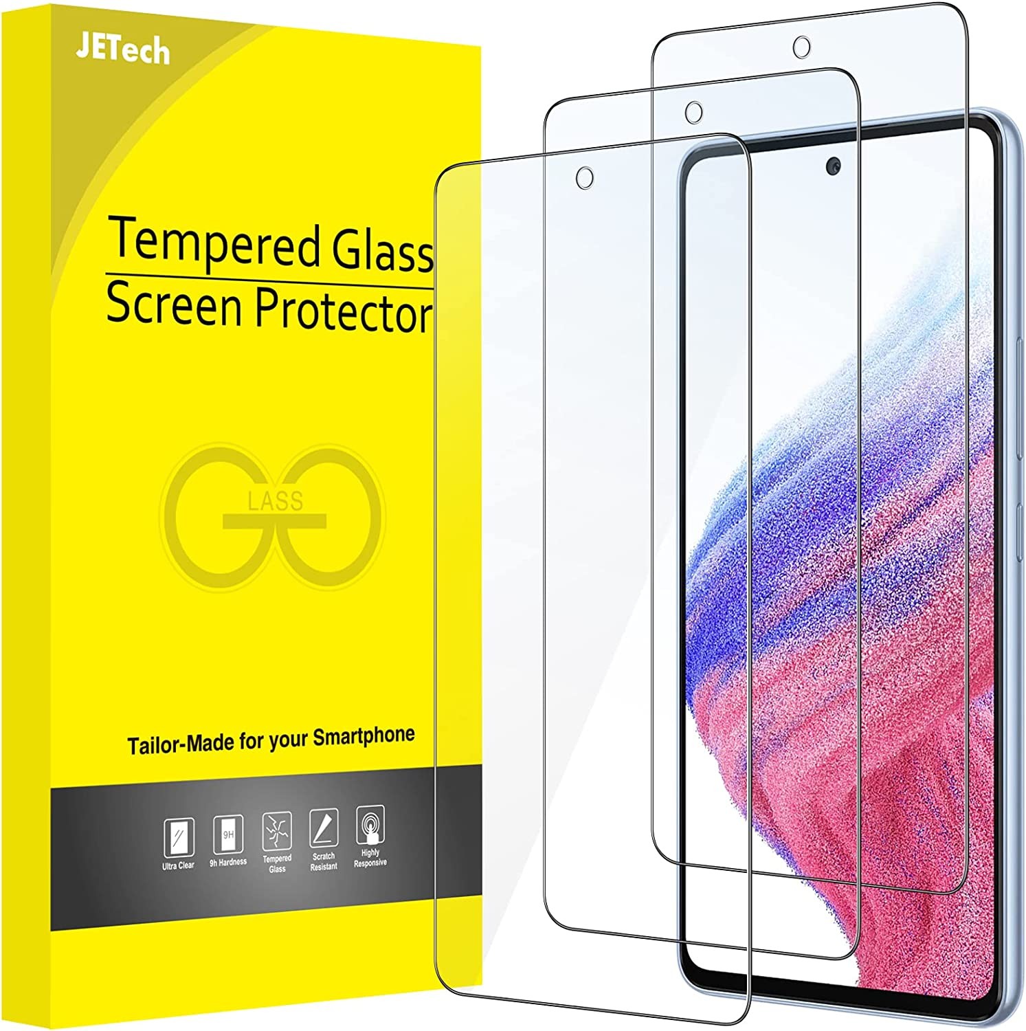 Jetech Screen Protector for Samsung Galaxy A53 5G / A52 / A52 5G / A52S 5G, 9H Tempered Glass Film, Anti-Scratch, HD Clear, 3-Pack