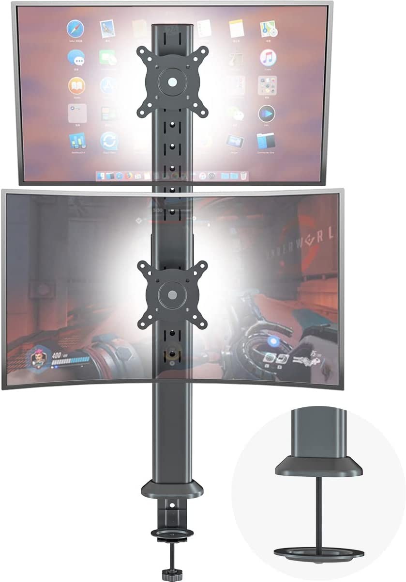 HEMUDU Dual Monitor Articulating Desk Mount Arm Stand – Vertical Stack Screen Supports Two 13 to 34 Inch Computer Monitors with C Clamp