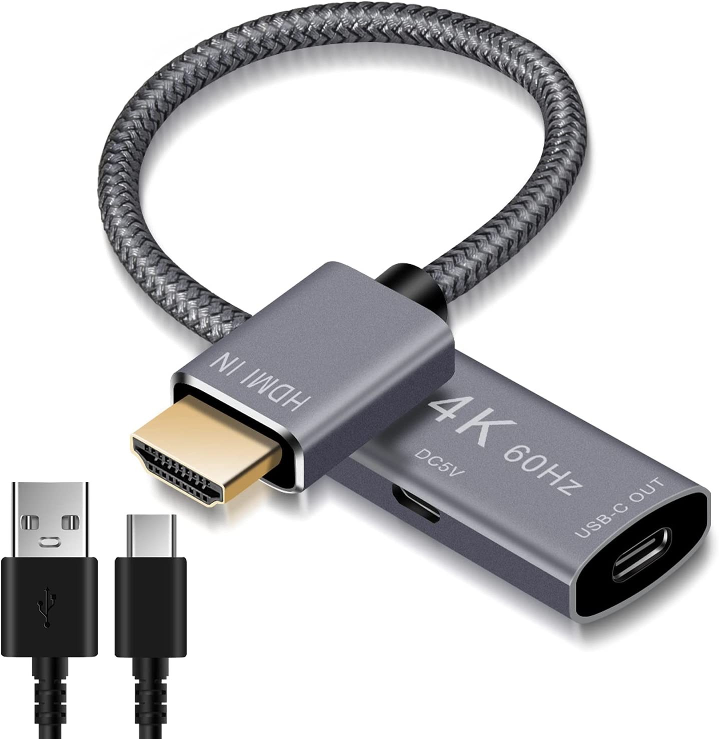 Elebase HDMI Male to USB-C Female Cable Adapter with Micro USB Power Cable,Hdmi Input to USB Type C 3.1 Output Converter,4K 60Hz Thunderbolt 3 Adapter for New Macbook Pro,Microsoft Surface,Nreal Air