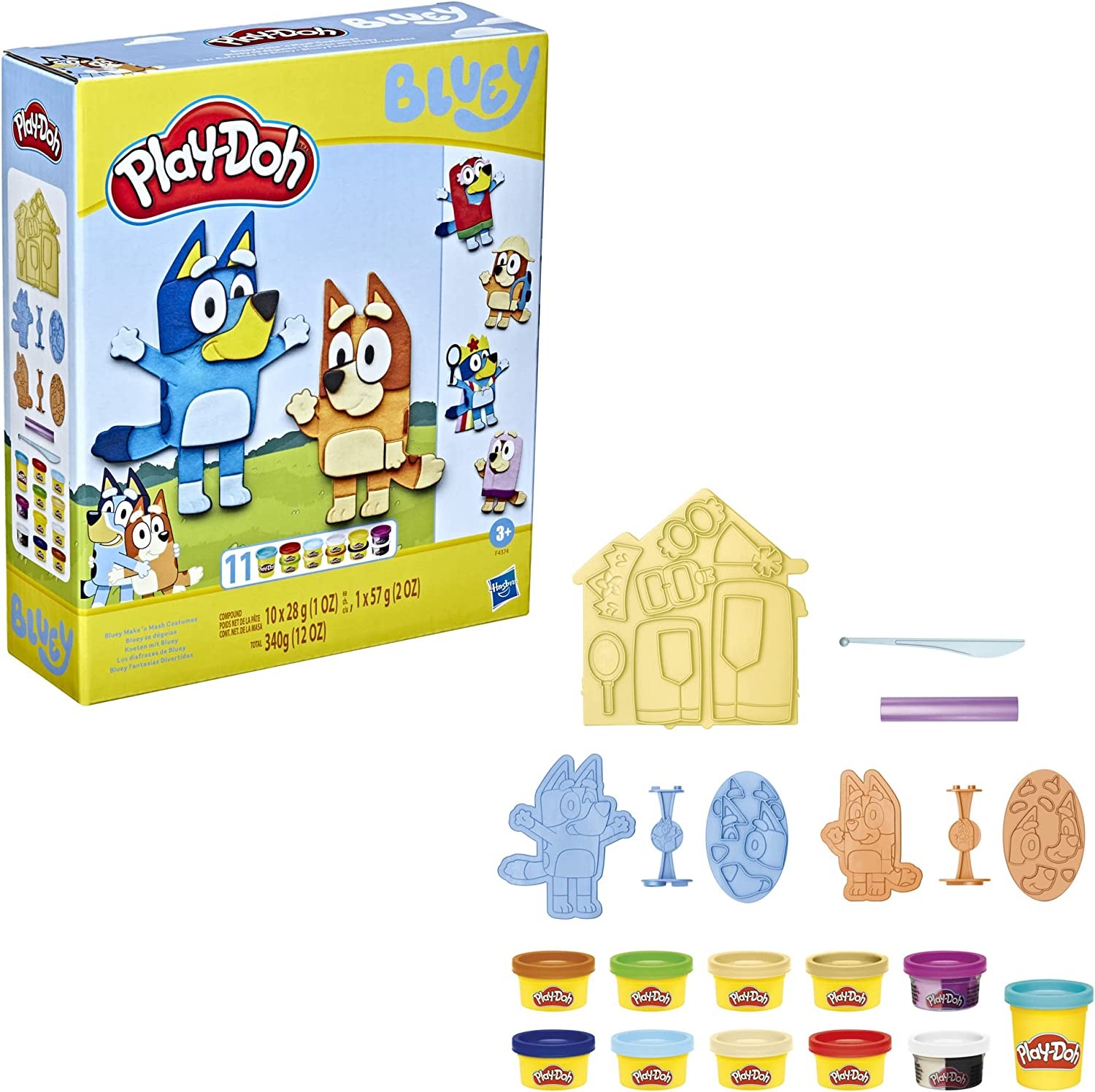 Play-Doh Bluey Make ‘N Mash Costumes Playset for Kids 3 Years and up with 11 Cans of Modeling Compound, Non-Toxic