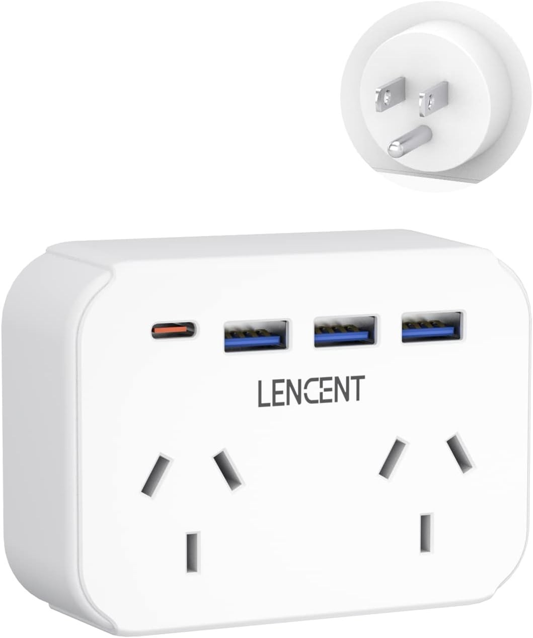 LENCENT AU/NZ to US Plug Adapter with 2 Outlets 4 USB Charger, American Outlet Adapter, Grounded America Travel Adapter for USA Mexico Canada Thailand Peru Philippines Taiwan Vietnam (Type B)