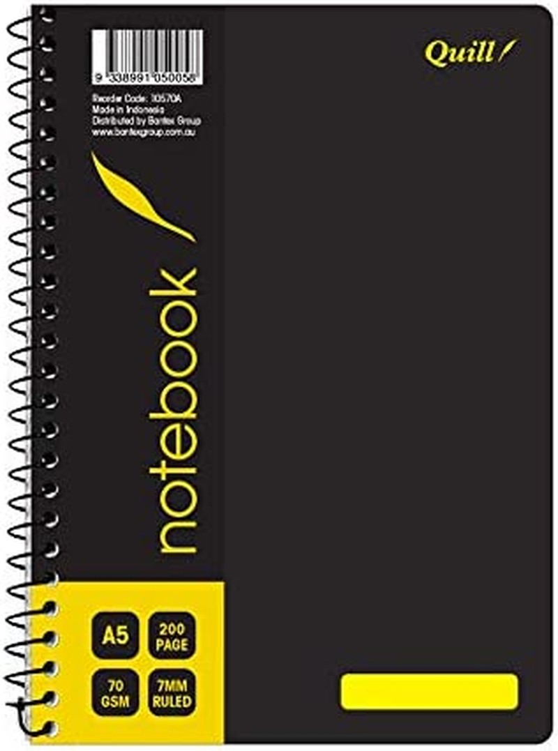 Quill, Q Series, Notebook, 70Gsm, PP, A5, 200 Pages, Black