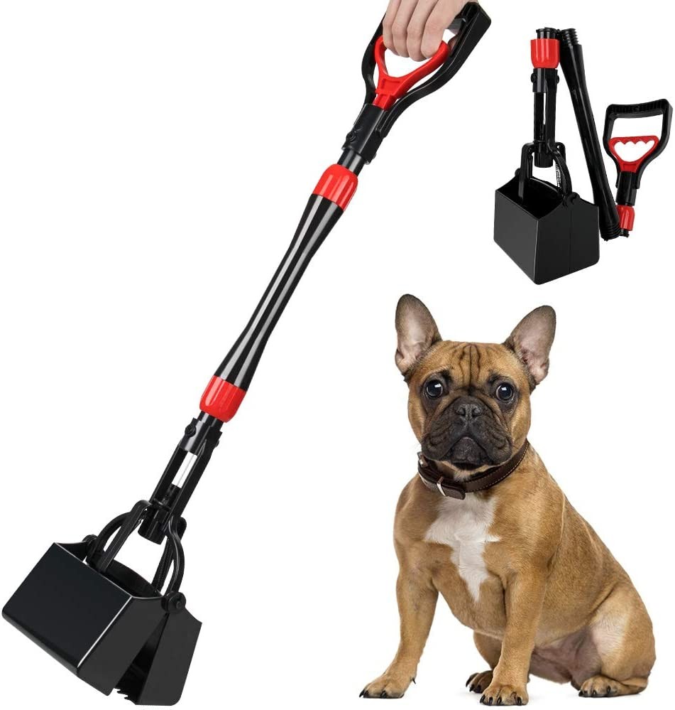 Nasjac Dog Pooper Scooper, 32” Long Handle Foldable Pet Pooper Scooper Flat Bottom, Portable Poop Waste Pick up Rake with Durable Spring for Small Medium Large Dog Puppy (Length: 32″/81Cm, Red)