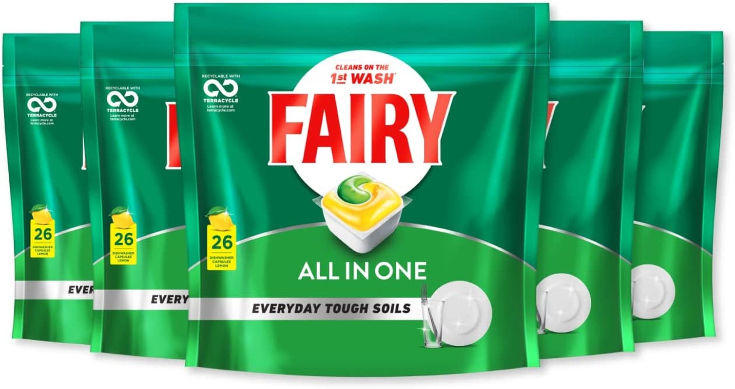 Fairy All-In-One Dishwasher Tablets 130 Pack Value Bundle (26 Pack X 5)