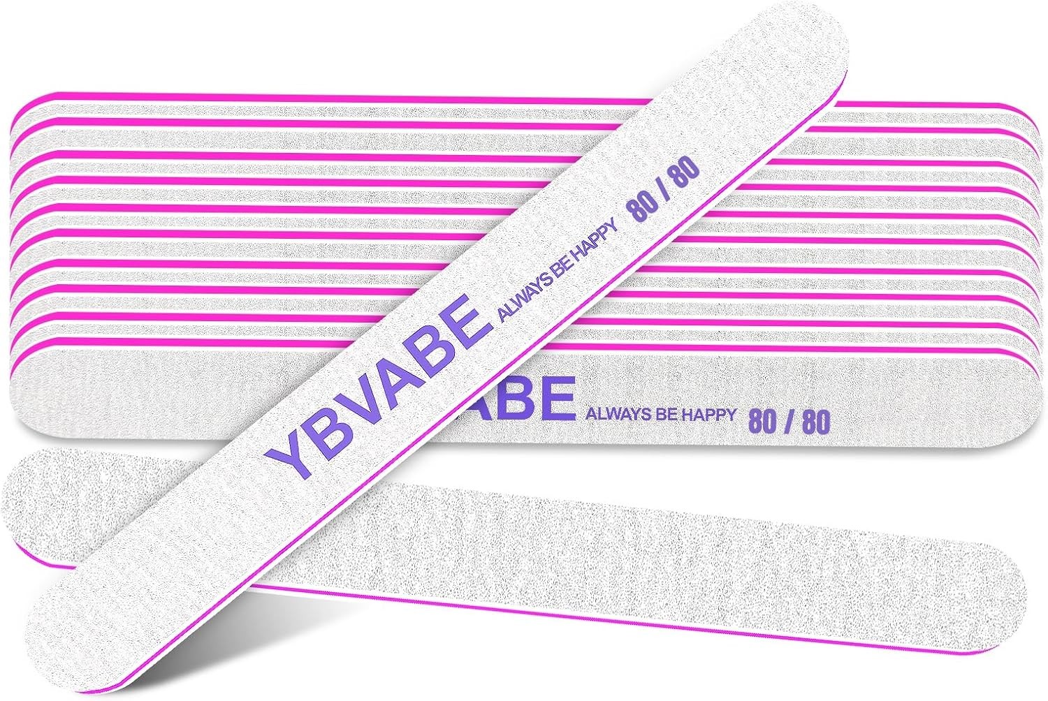 YBVABE Nail File, 12Pcs Nail Files 80/80 Grit Double Sided, Premium Professional Salon Quality- Reusable Washable Emery Boards Manicure Tool for Precision Nail Shaping, Dual Grit Manicure & Pedicure