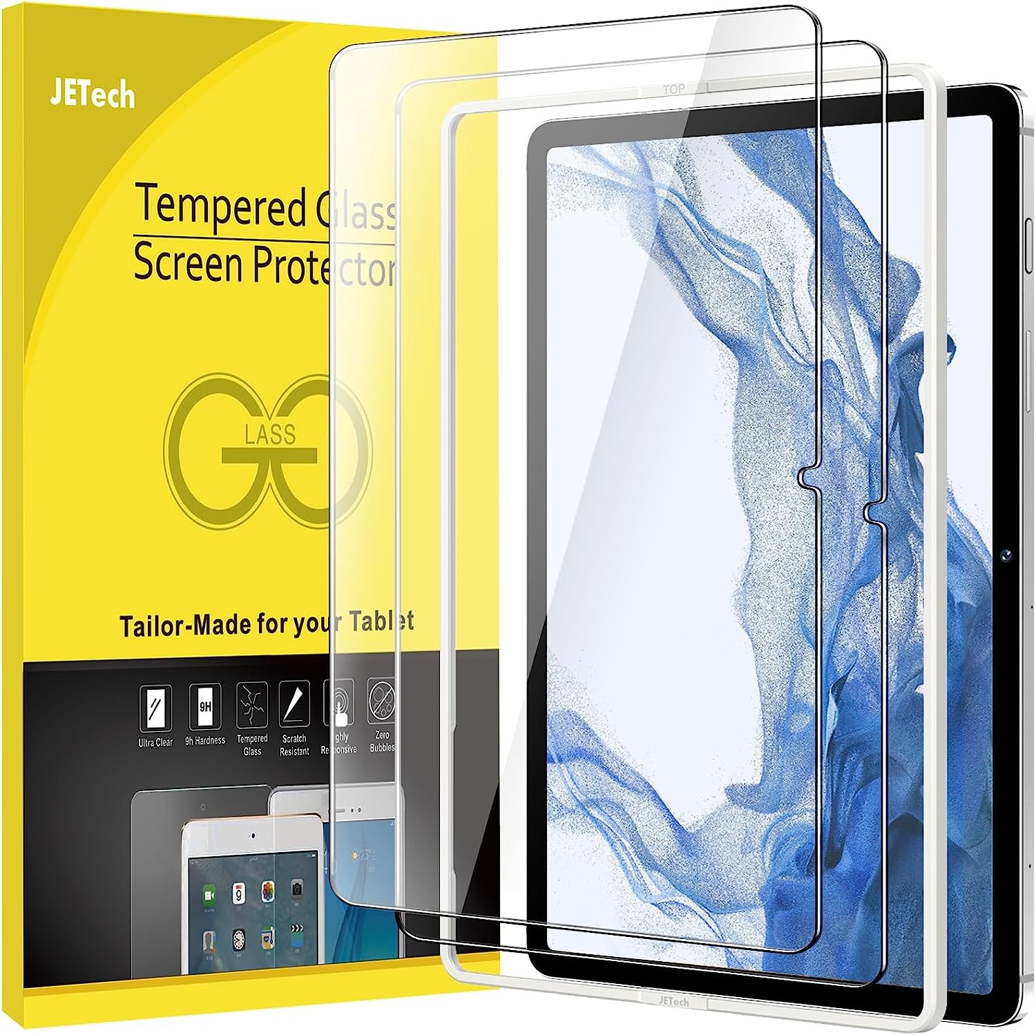 Jetech Screen Protector for Samsung Galaxy Tab S8 plus 2022 / Tab S7 FE 2021 / Tab S7 plus 2020 12.4-Inch with Easy Installation Frame, Tempered Glass Film, HD Clear, 2-Pack