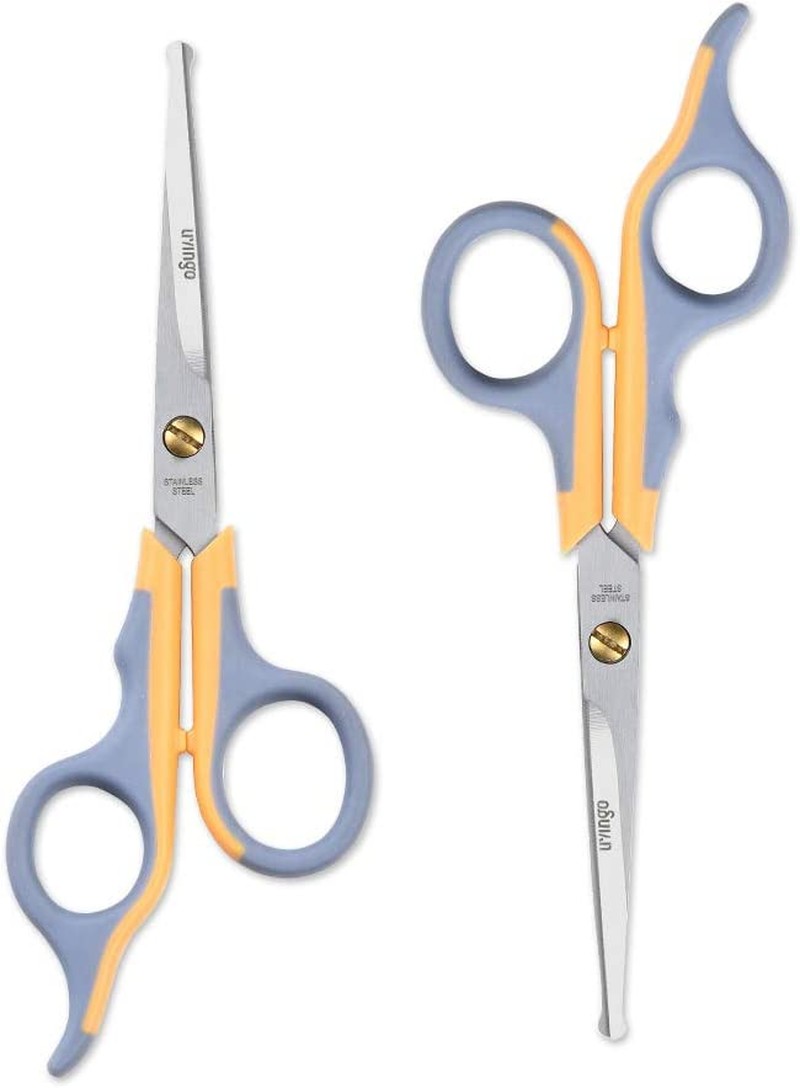 LIVINGO Professional Pet Grooming Scissors for Cats & Dogs, Titanium Coated Safe Rounded Tip and Micro Serrated Trimming Shears for Animal Face, Nose, Ear and Paw Hair, 2 Pack 6.5 Inch